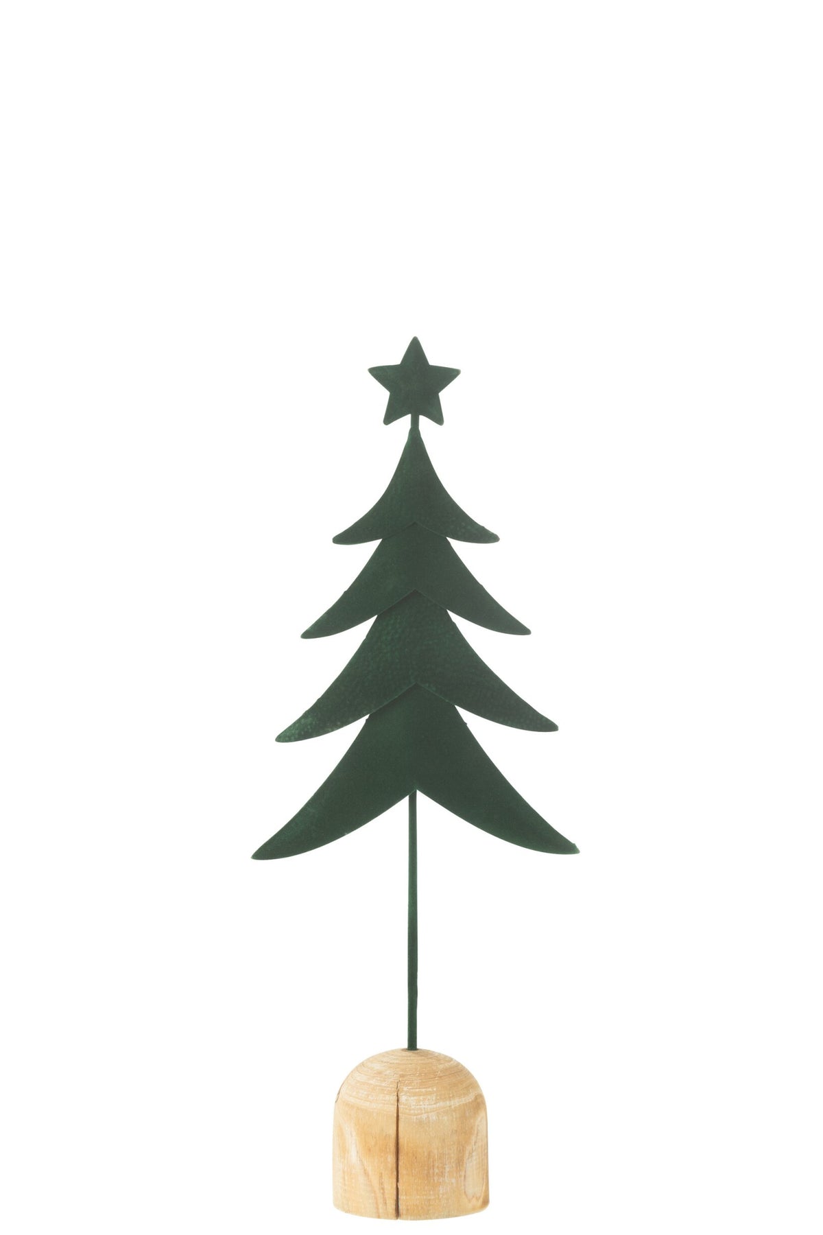 Kerstboom met ster op voet klein – ijzer en eucalyptushout, donkergroen, 40 cm