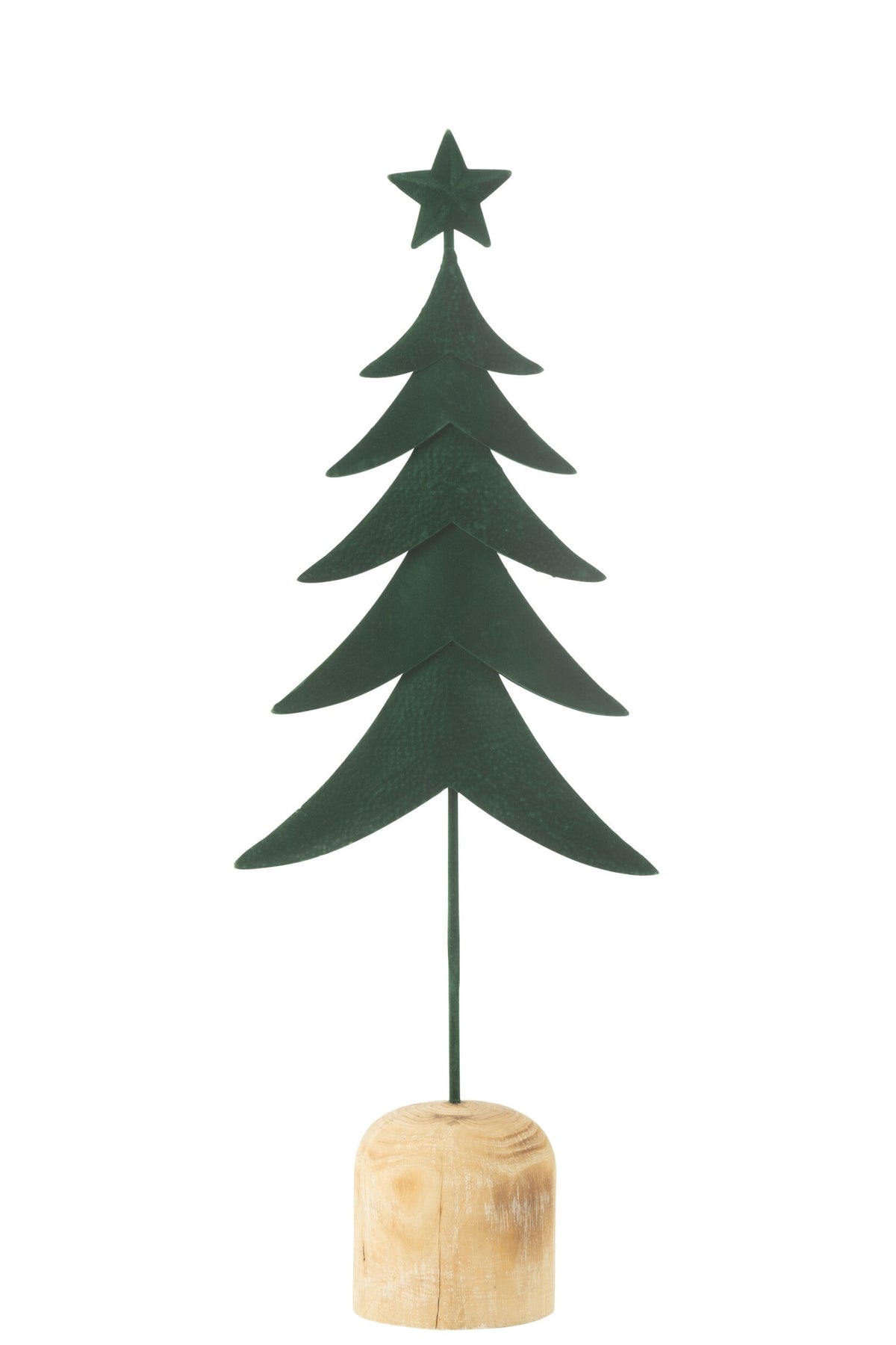 Kerstboom met ster op voet – ijzer en eucalyptushout, donkergroen, 49 cm