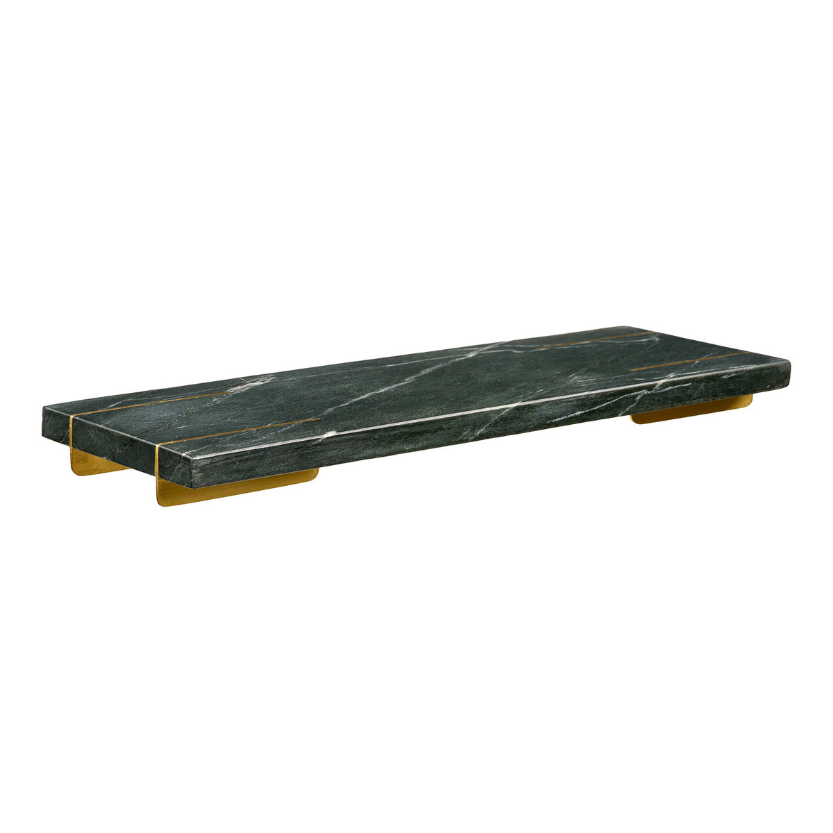 Dienblad Diu – marmer en messing, zwart met messing, 38x12,5 cm
