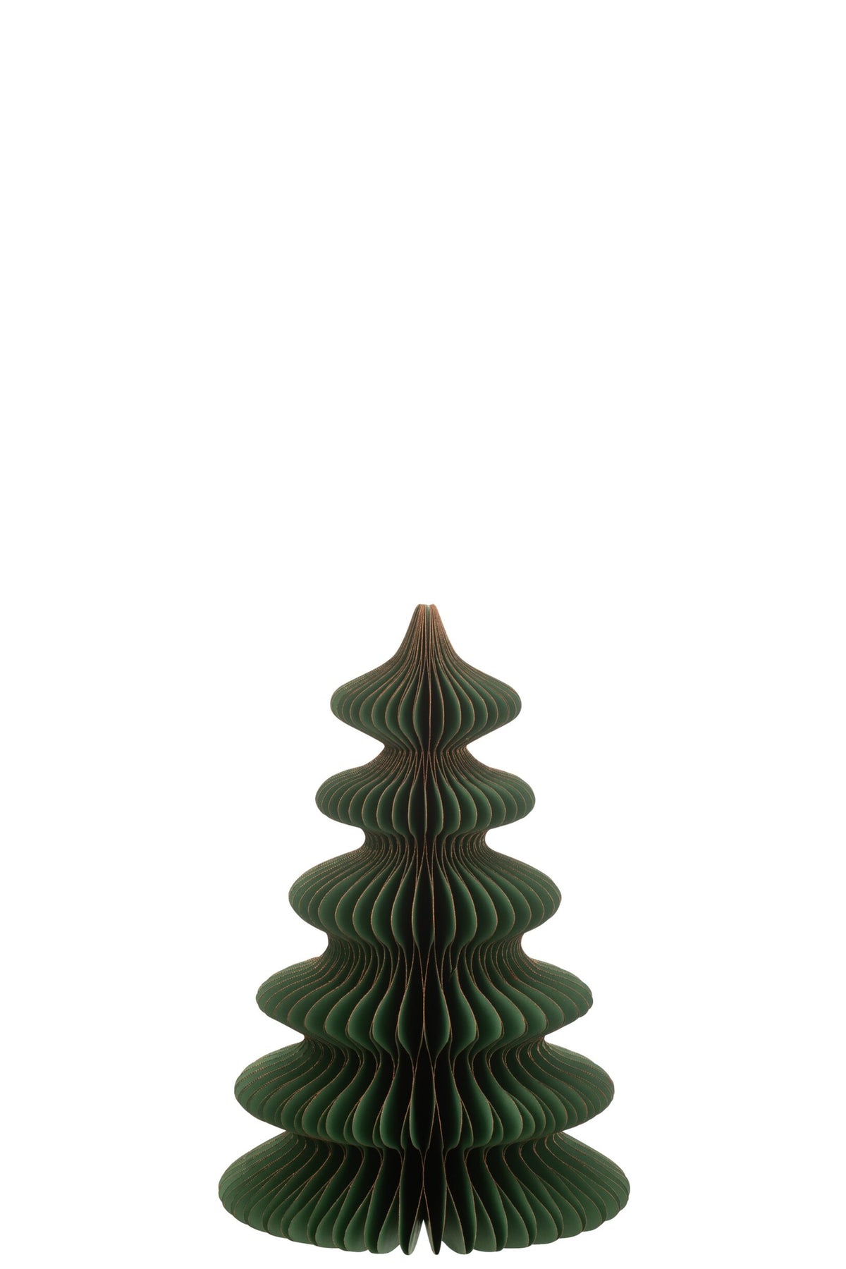 Kerstboom golven klein – papier, donkergroen en koper, 38 cm