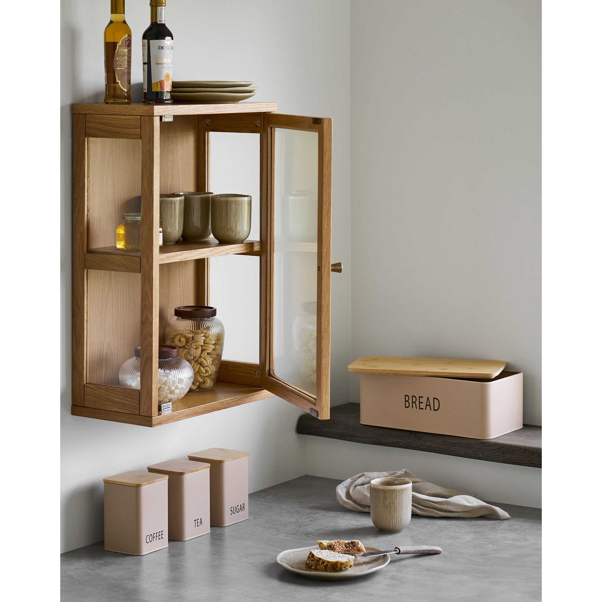 Tula Brotkasten - Brotkasten mit 3 Dosen, Metall/Bambus, beige, 4er Set