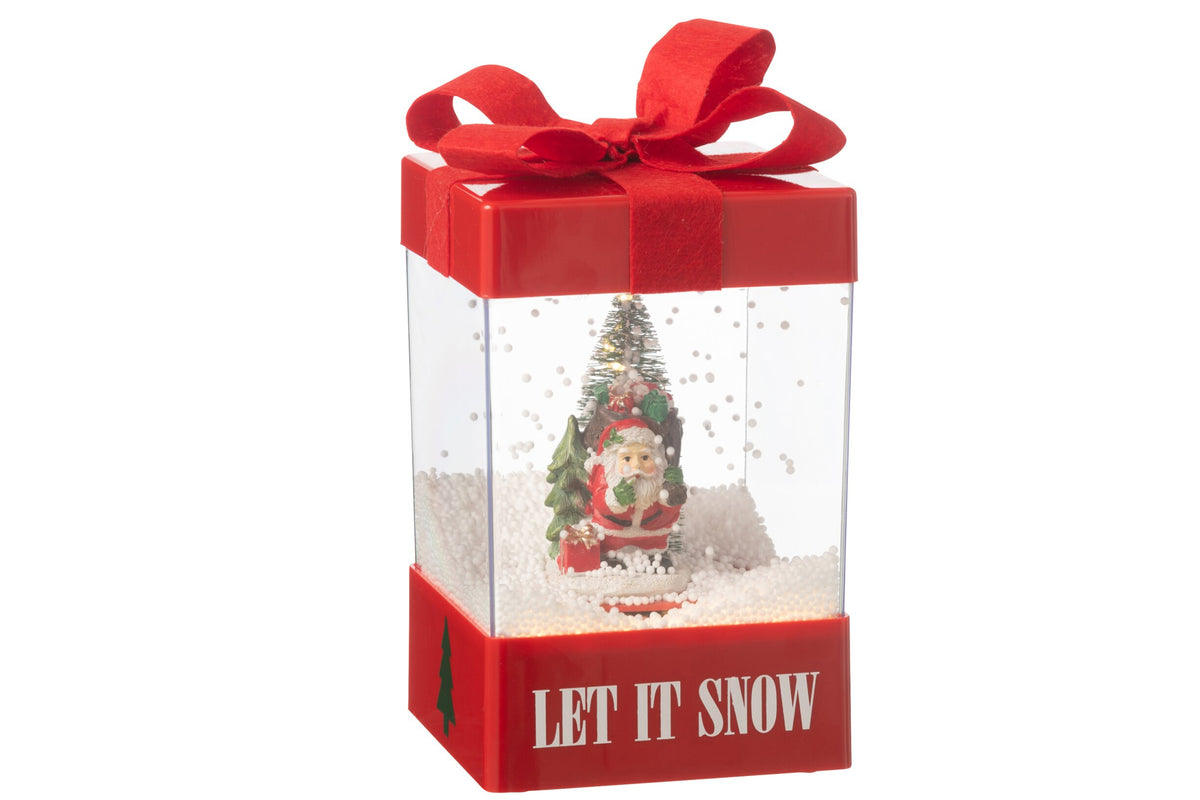 Sneeuwbol cadeaudoos met LED kerstman – polyresin en kunststof, meerkleurig, Ø13,5×20 cm