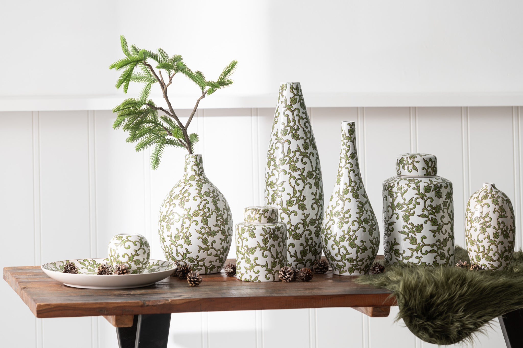 Yezi-Porzellanvase, grün/weiß