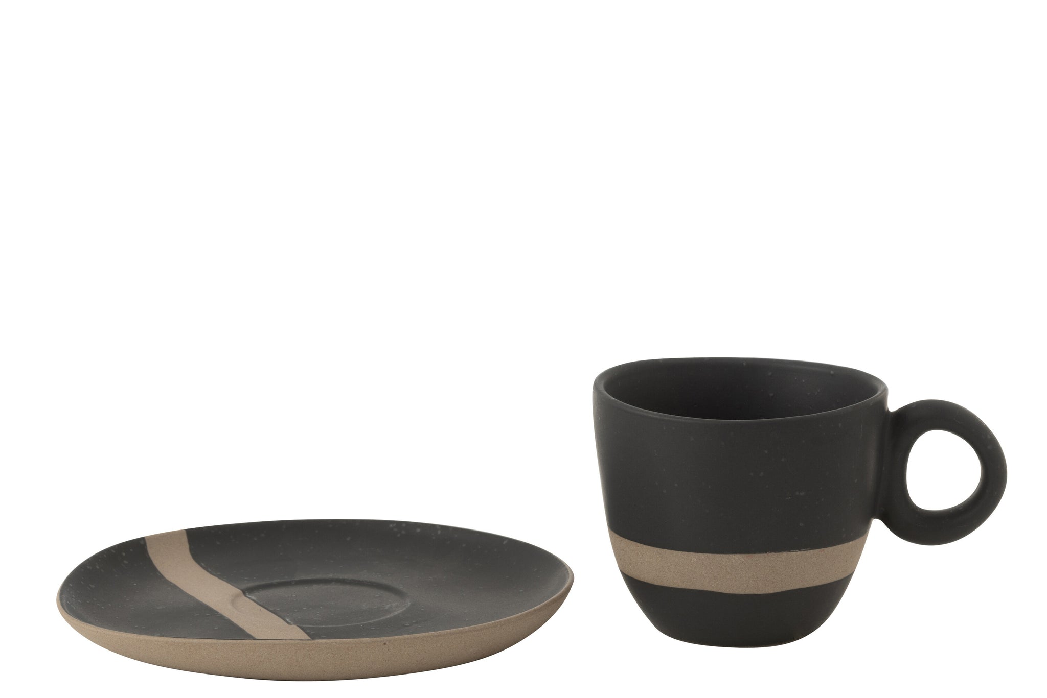 Tasse + Untertasse Keramik Schwarz/Taupe