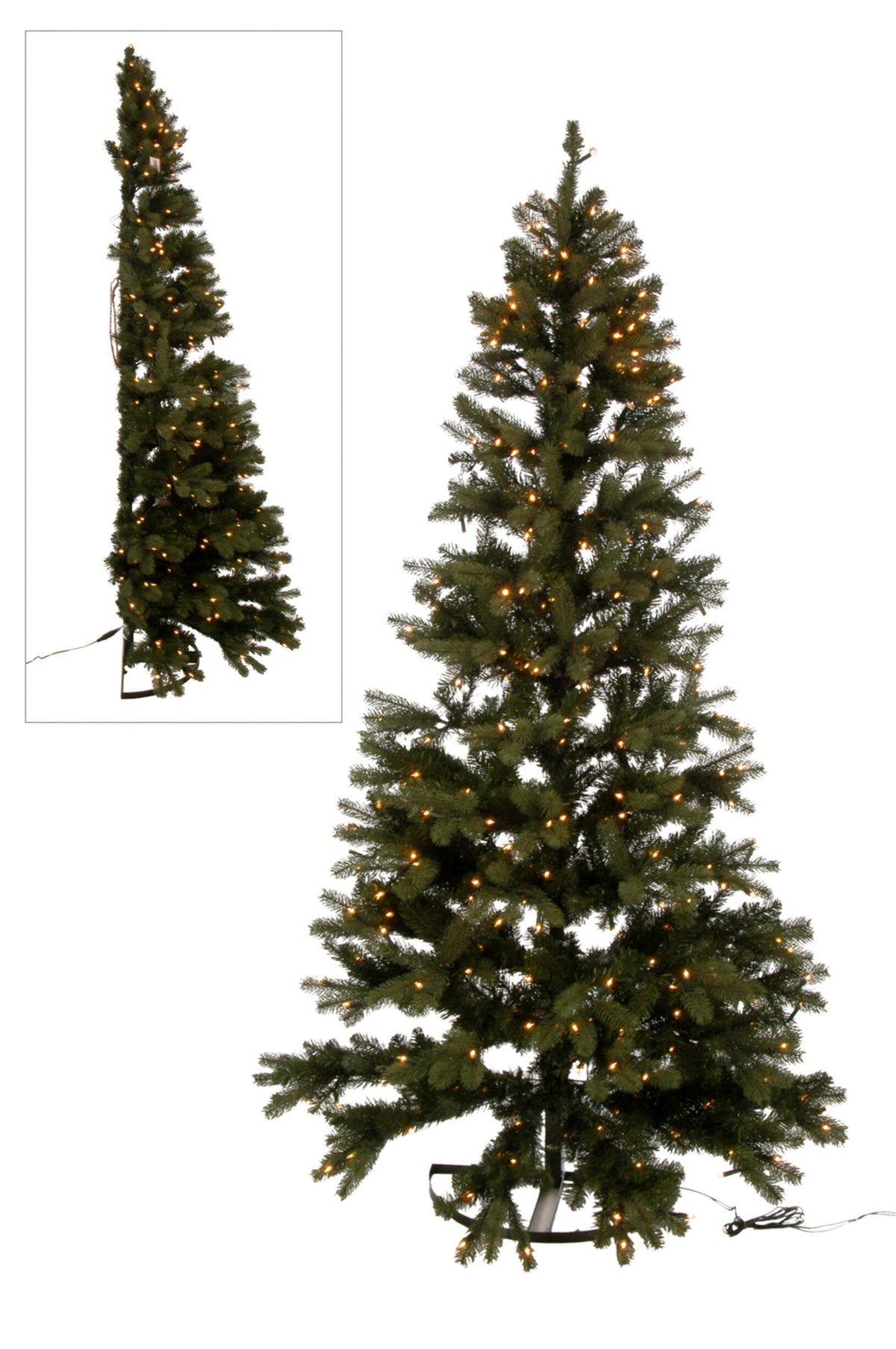 Halve kunstkerstboom voor de wand met LED – pvc, groen, 225 cm