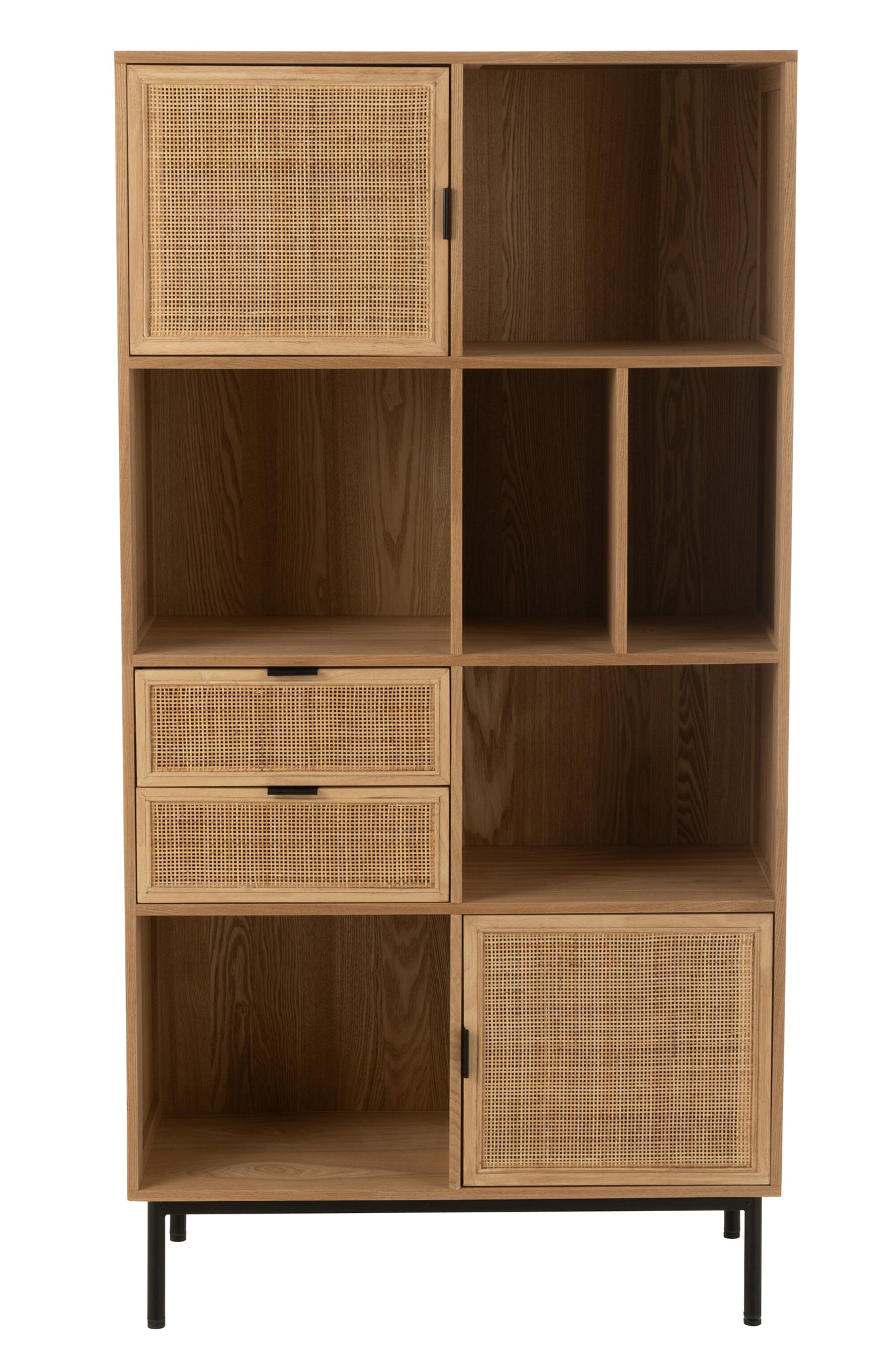 Opbergkast MDF Rotan Metaal Naturel Zwart 90x40x174 cm