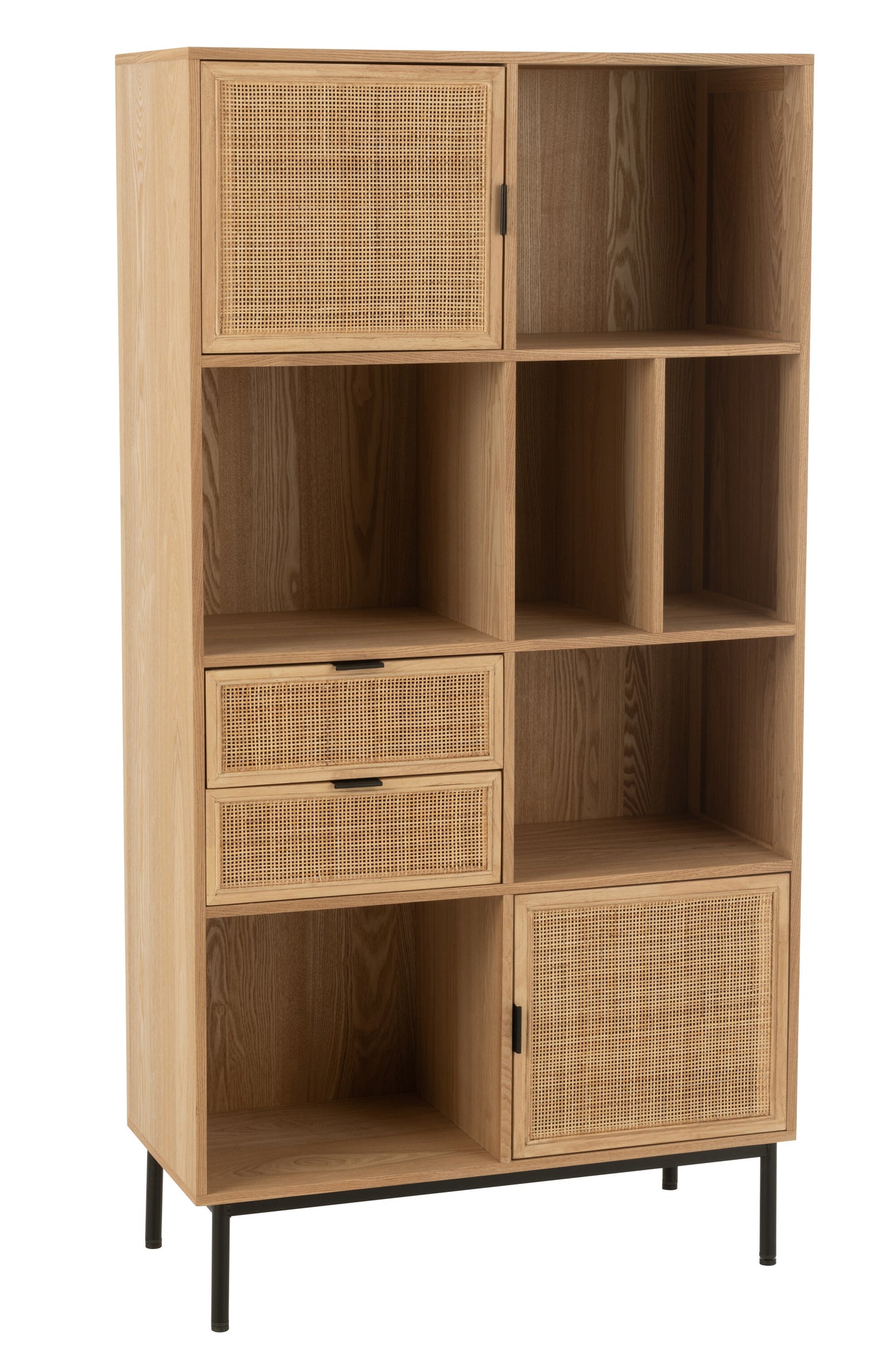 Opbergkast MDF Rotan Metaal Naturel Zwart 90x40x174 cm