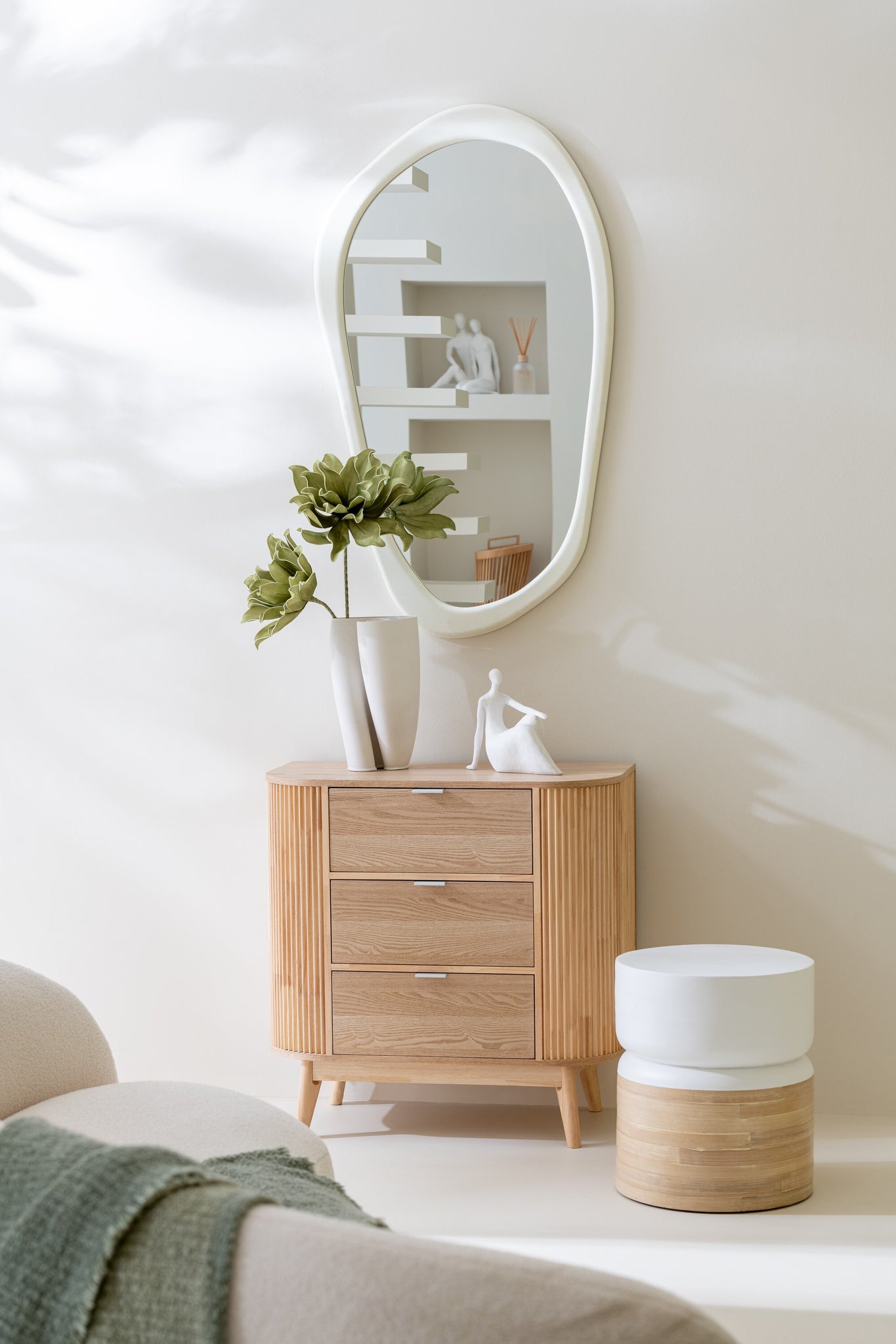 Kommode MDF Holz Rund Design Natur 80x40x80 cm