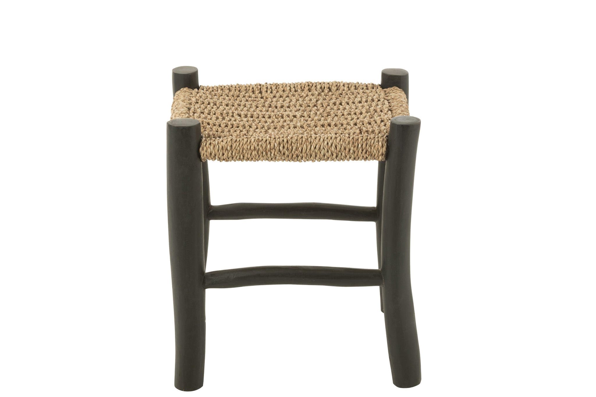 Kruk Teakhout Zeegras Zwart Naturel 40x40x45 cm