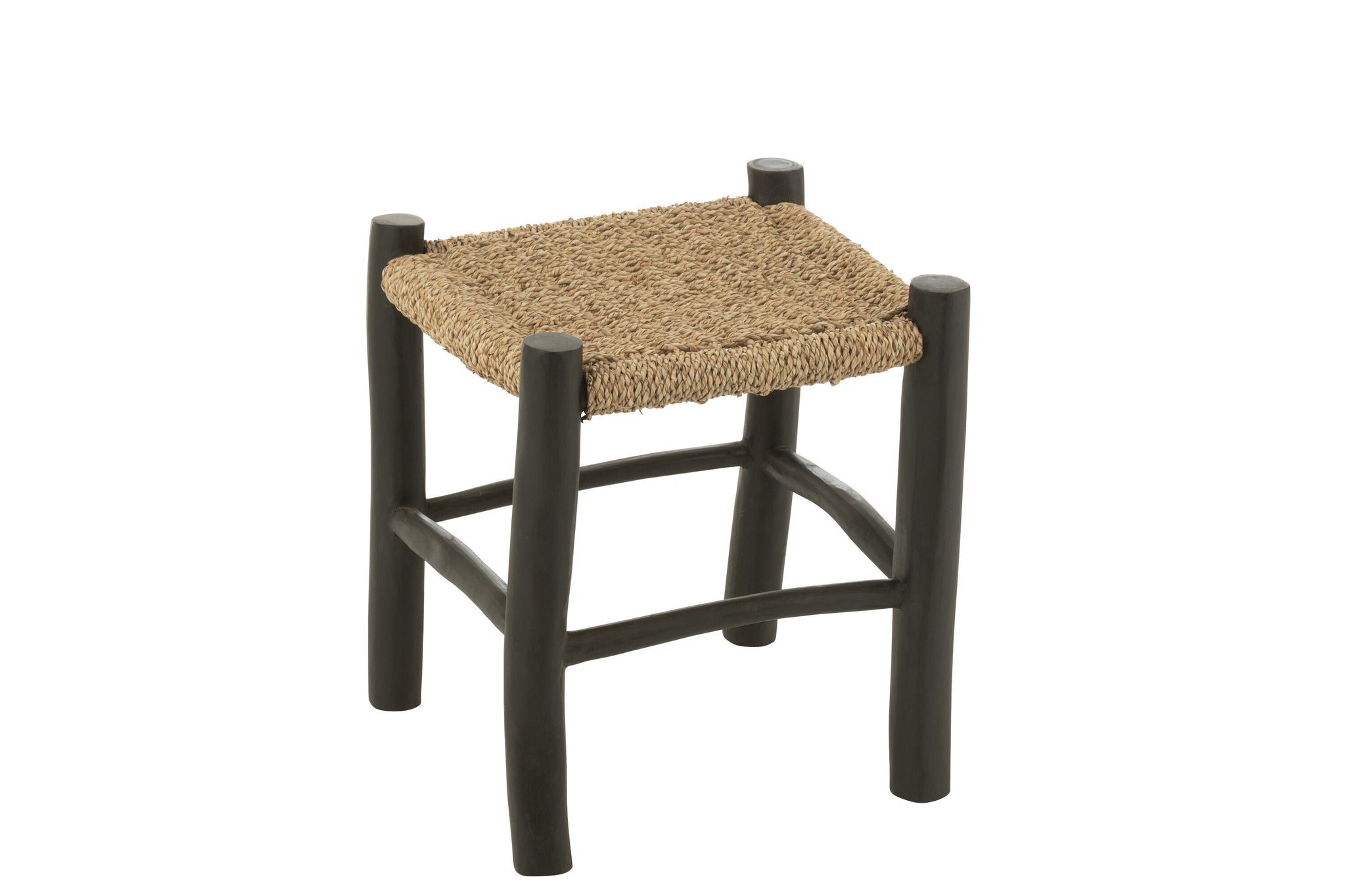 Kruk Teakhout Zeegras Zwart Naturel 40x40x45 cm