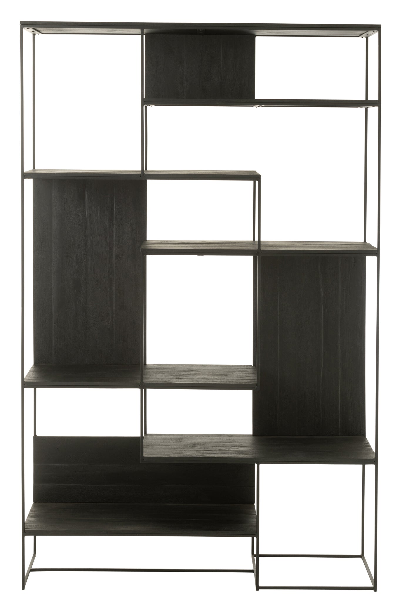Shelf Modern Teak Wood/Metal Black