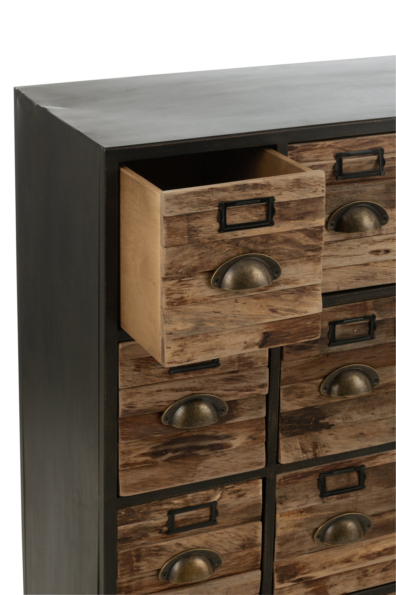 Schrank Holz Metall 16 Schubladen Industrie 80x33x92 cm