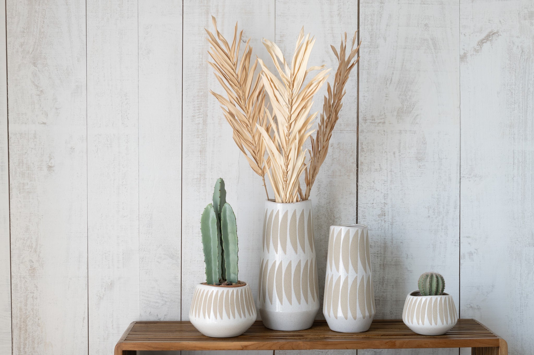 Vase Kai Steingut Beige/Weiß Groß
