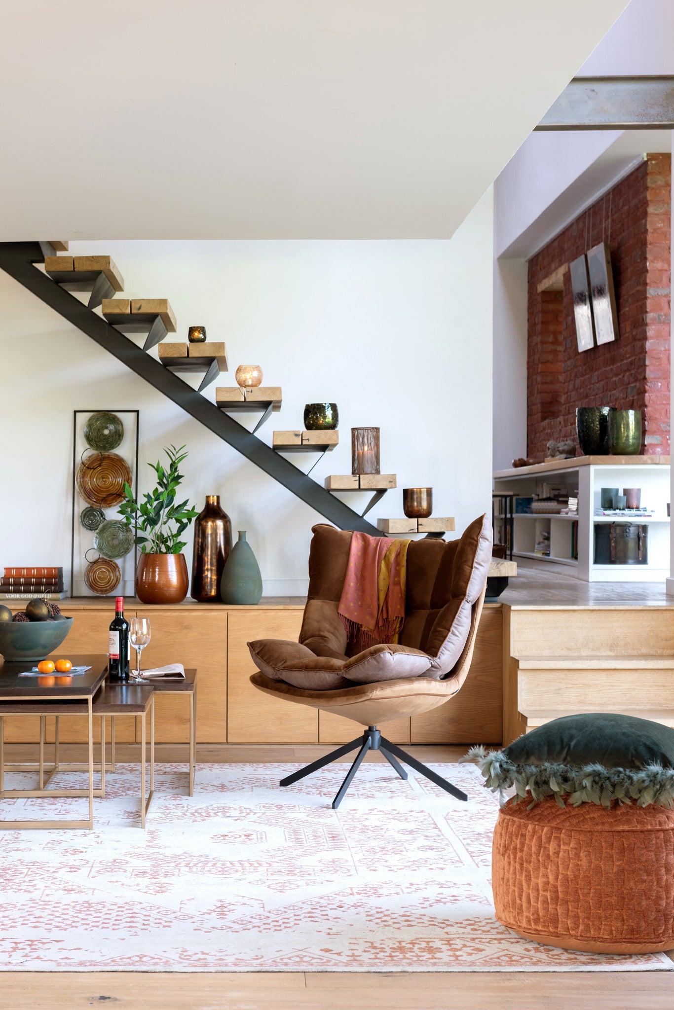 Chair Relax Cushion On Frame Textile/Metal Brown