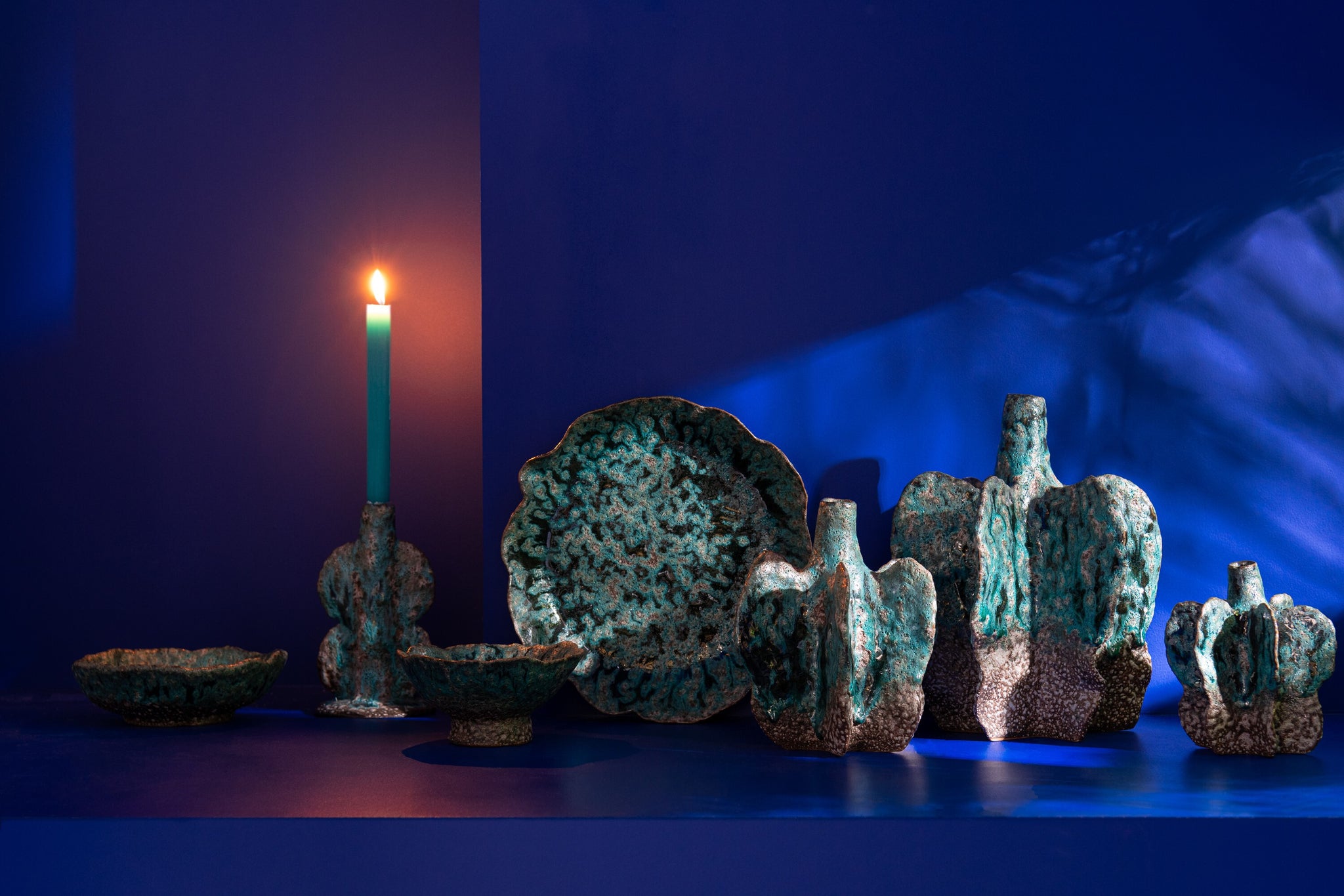 Vase/Candleholder Naga Ceramic Azur/Brown