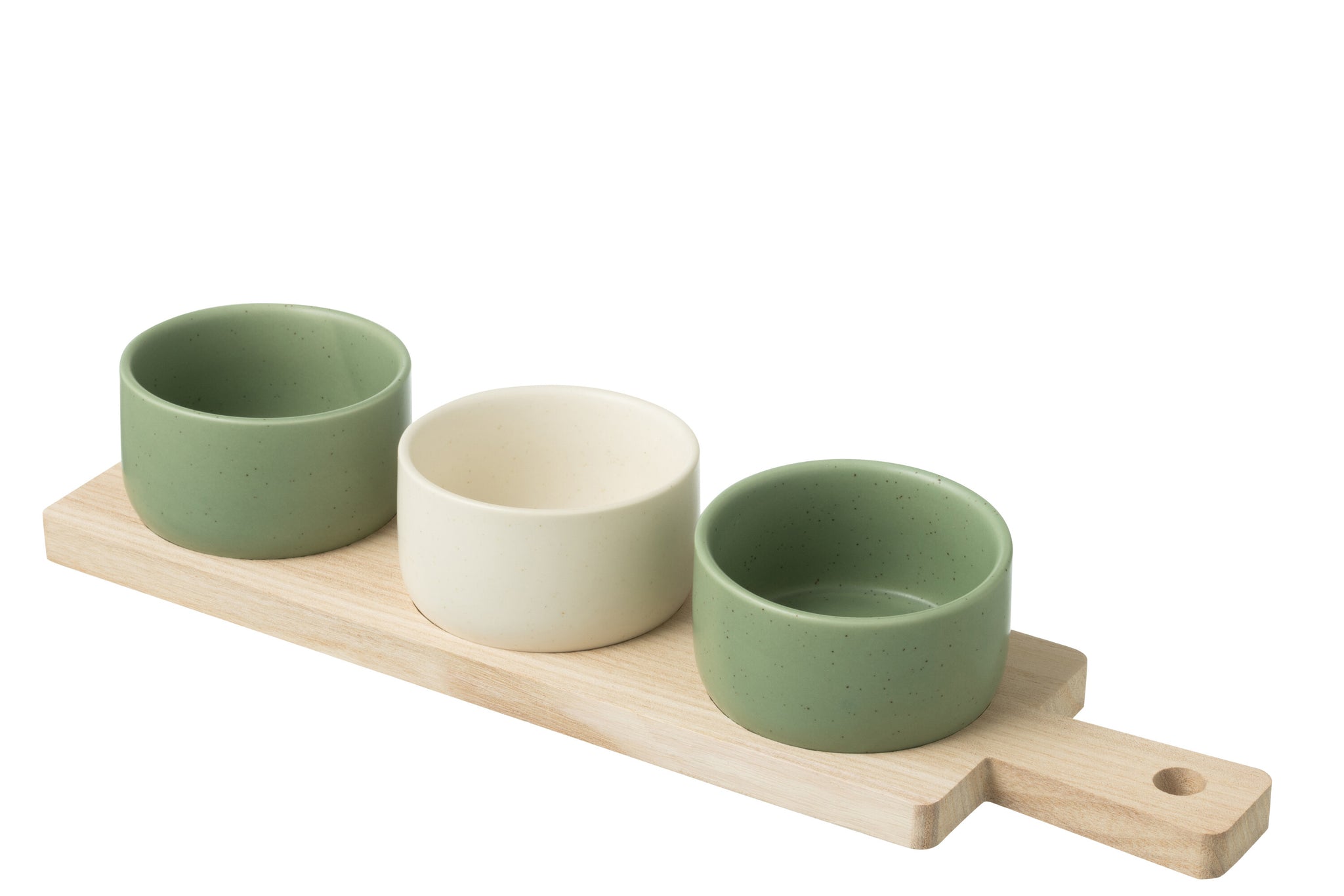 Tapasservice Windowbox – grün/weiß, 3 Sets + Holztablett