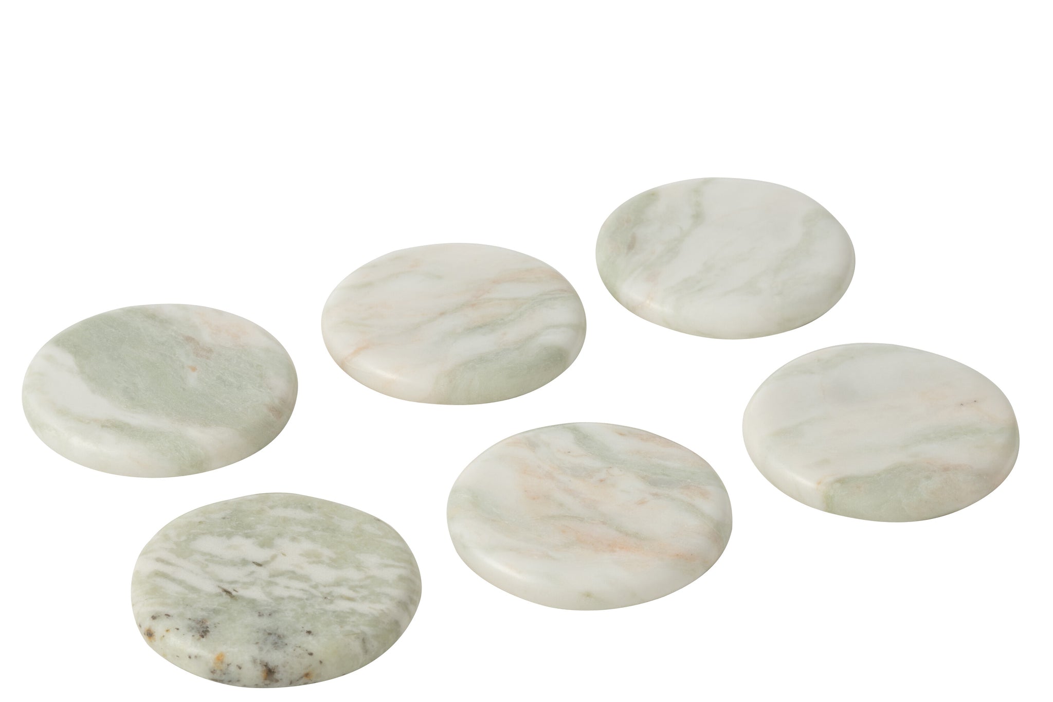 Set Of 6 Coaster Marble White Green