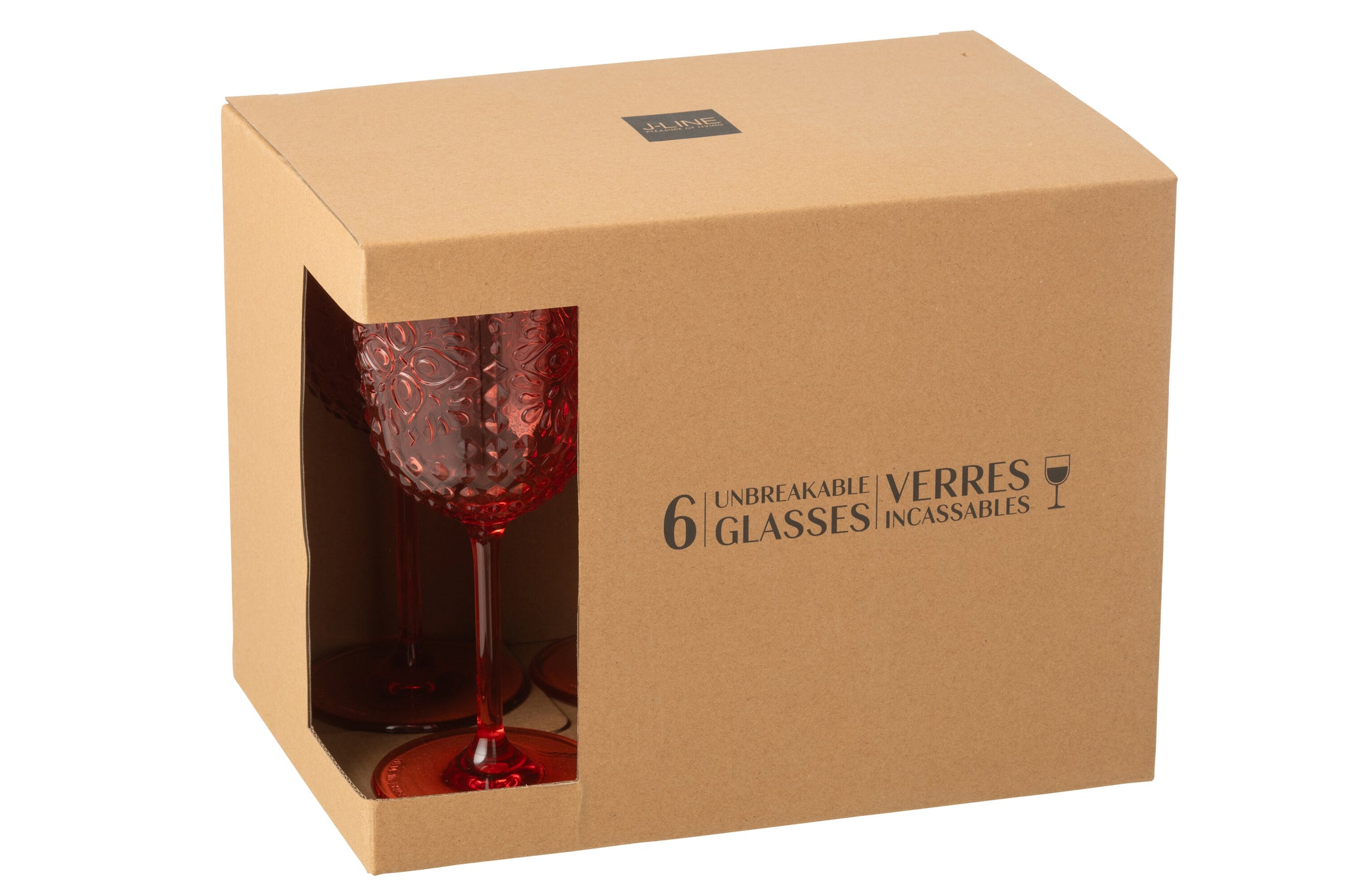 Box Of 6 Wine Glass Plastic Red