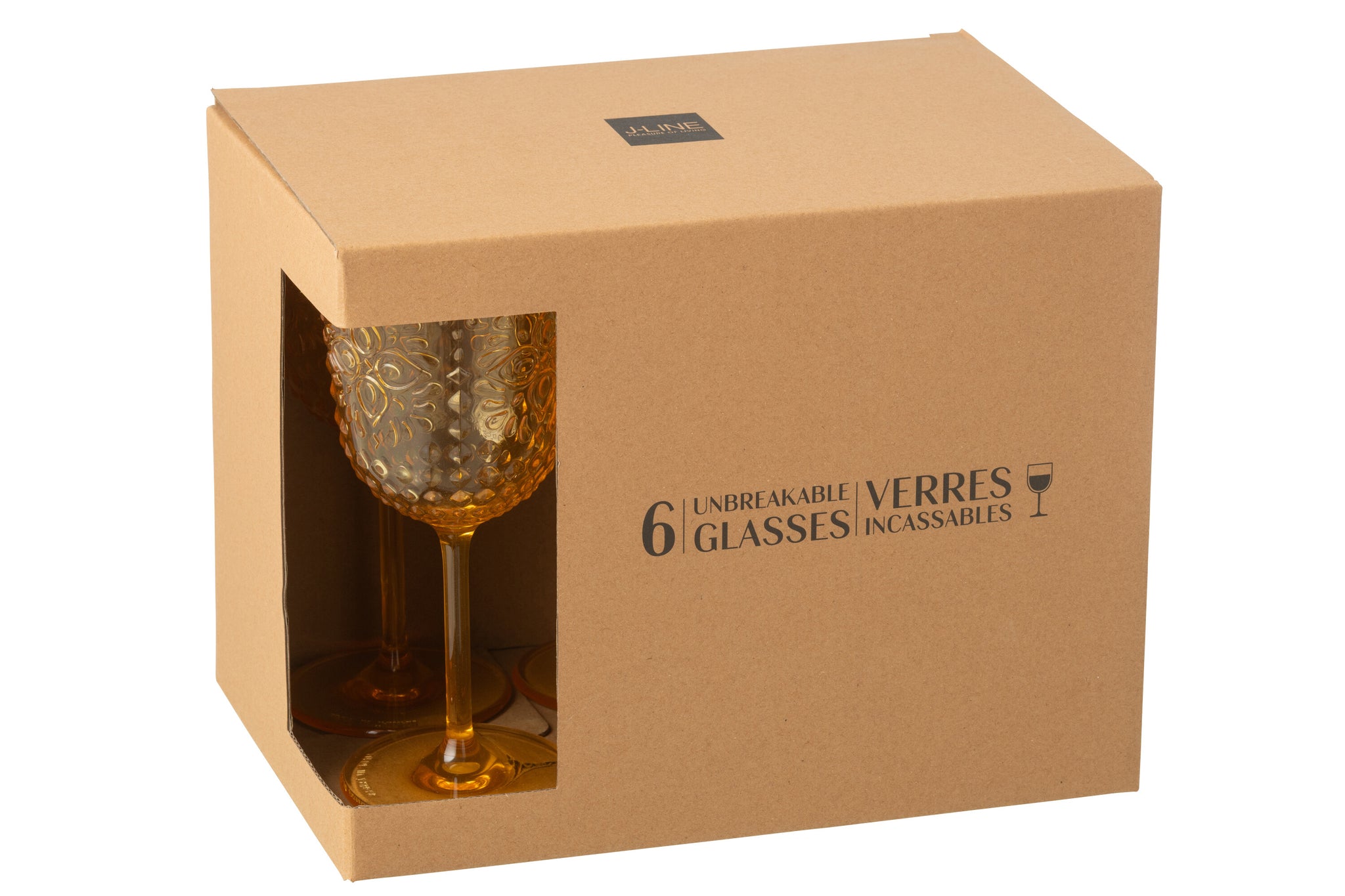 Box Of 6 Wine Glass Plastic Yellow