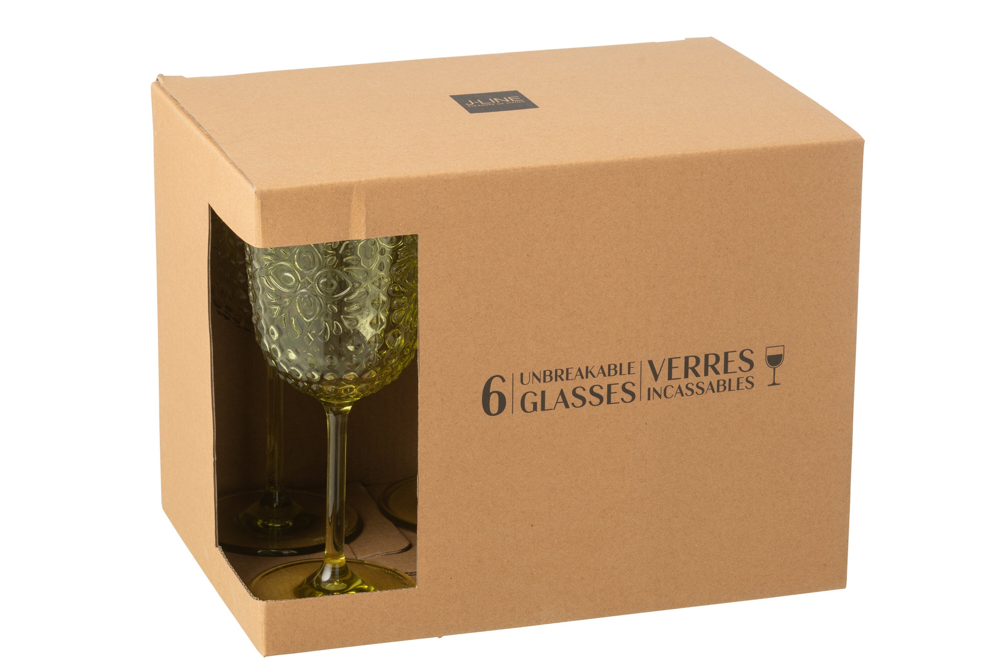 Box Of 6 Wine Glass Plastic Green