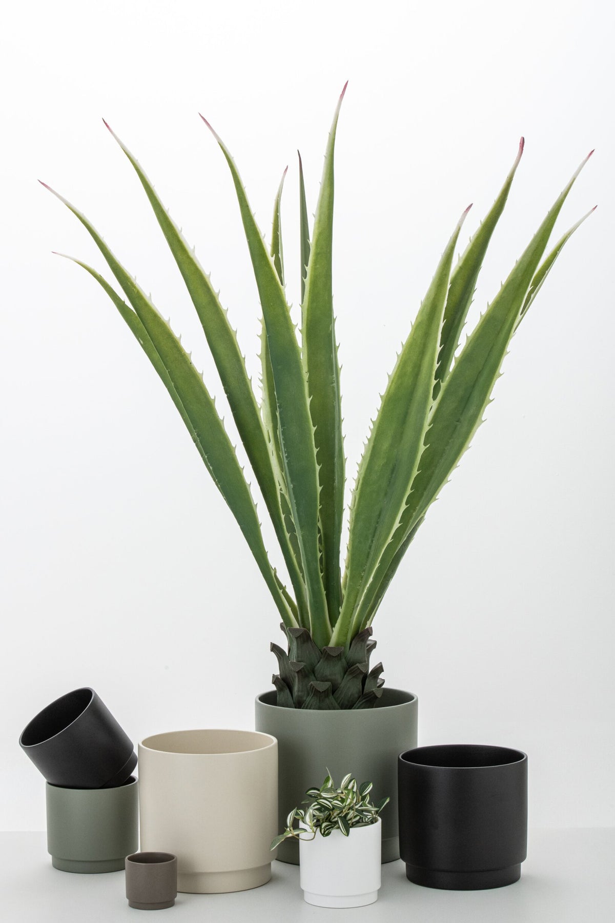 Plante artificielle agave dans pot blanc cassé – vert, 80×115 cm