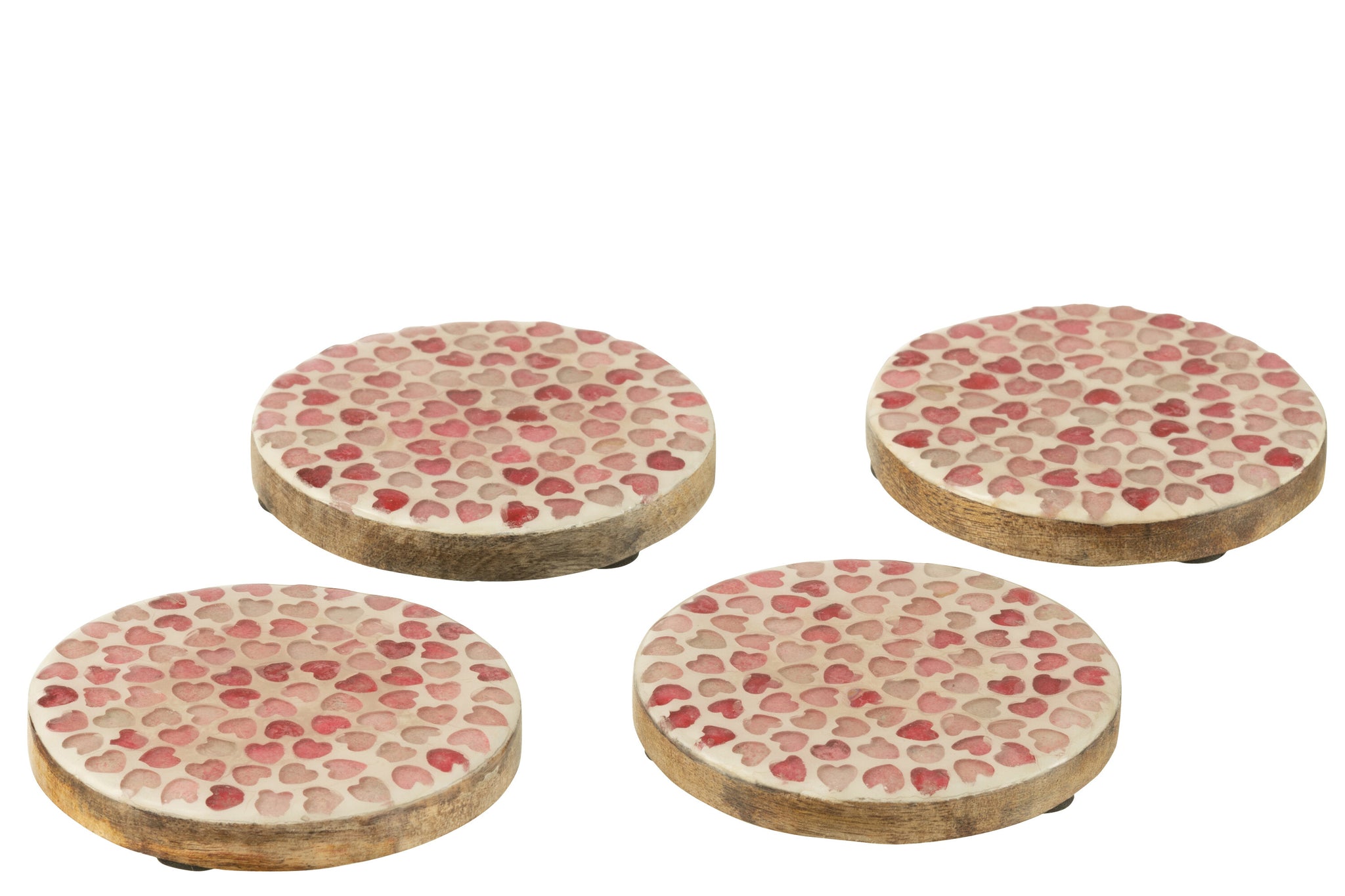 Set Of 4 Coaster Heart Mosaic Mango Wood Pink