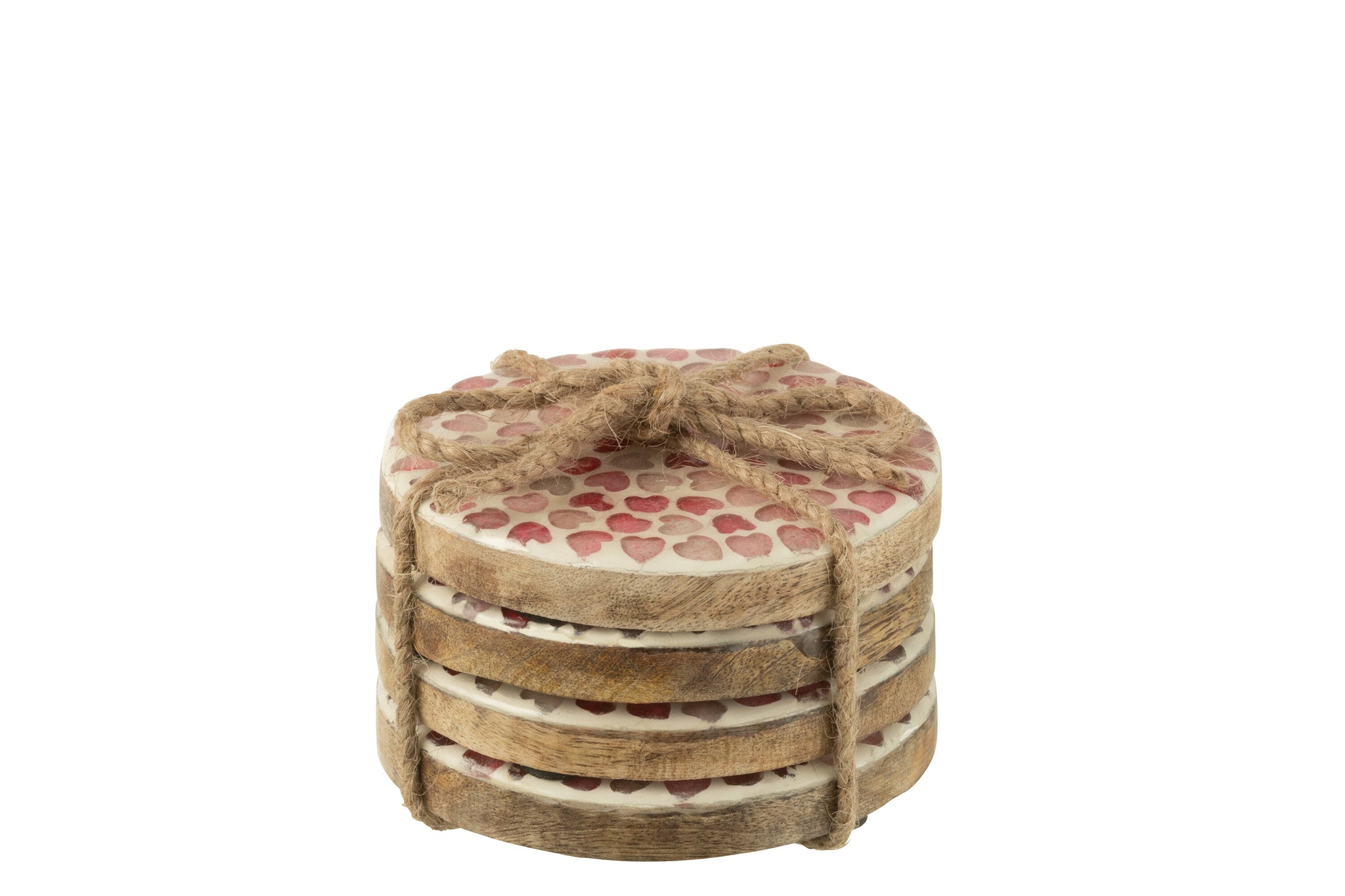 Set Of 4 Coaster Heart Mosaic Mango Wood Pink