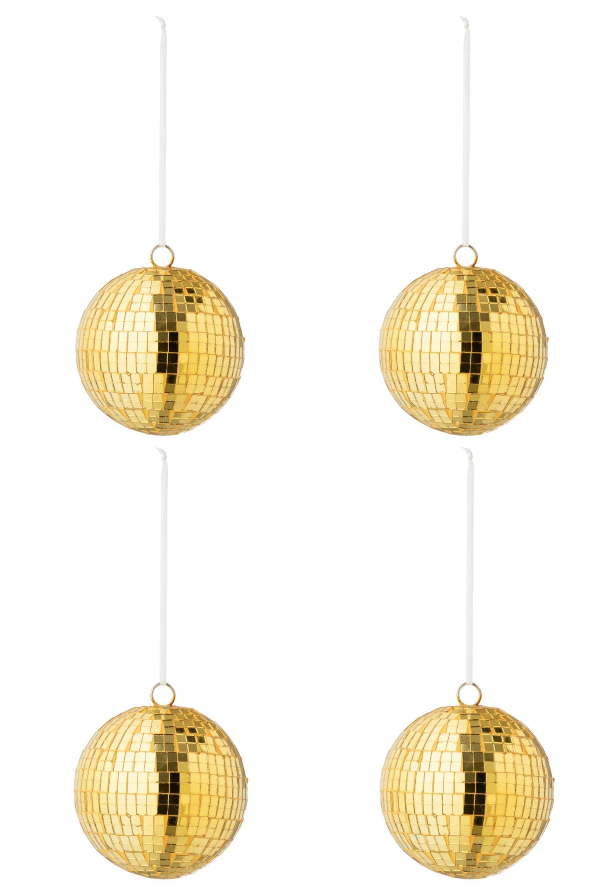 Spiegelkerstballen doos van 4 – glas, ijzer, lint, geel, Ø11 cm