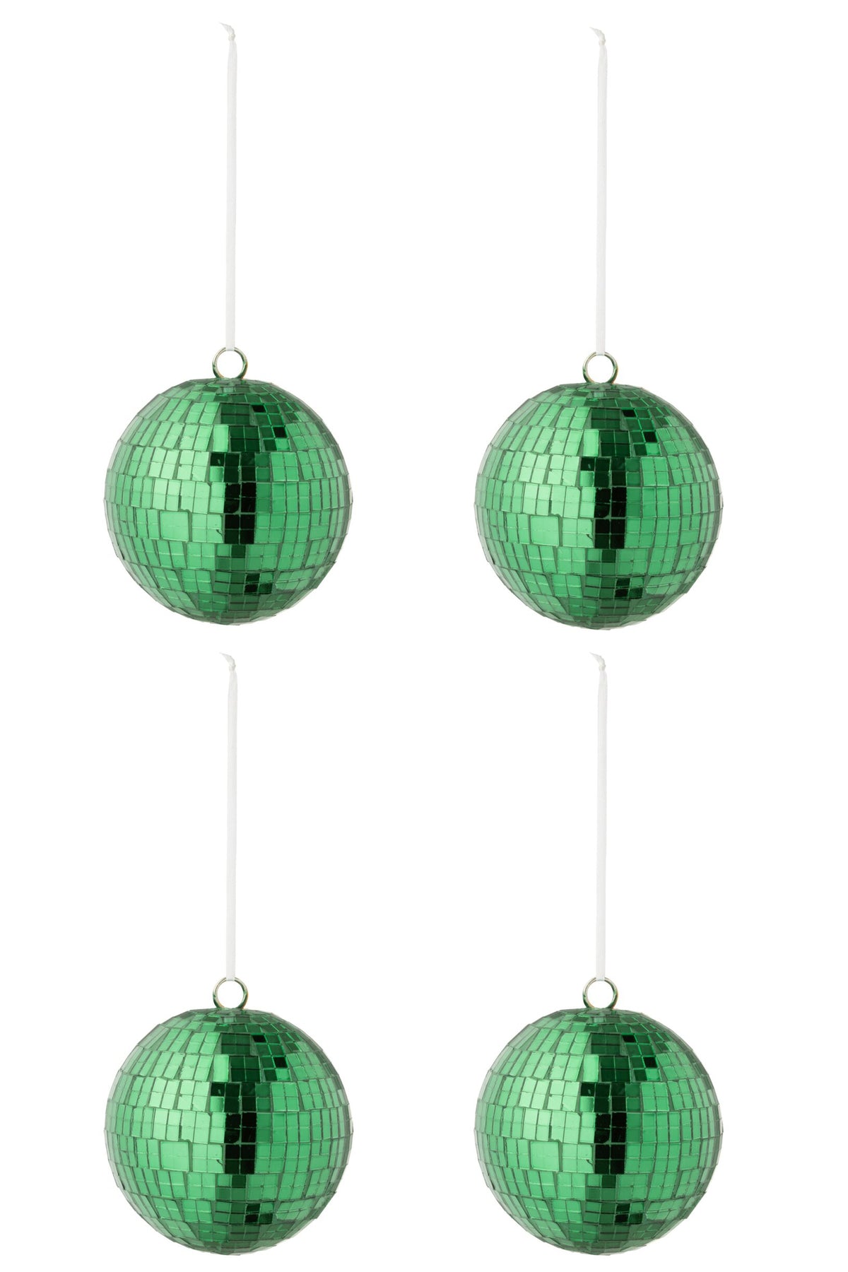Spiegelkerstballen doos van 4 – glas, ijzer, lint, groen, Ø11 cm