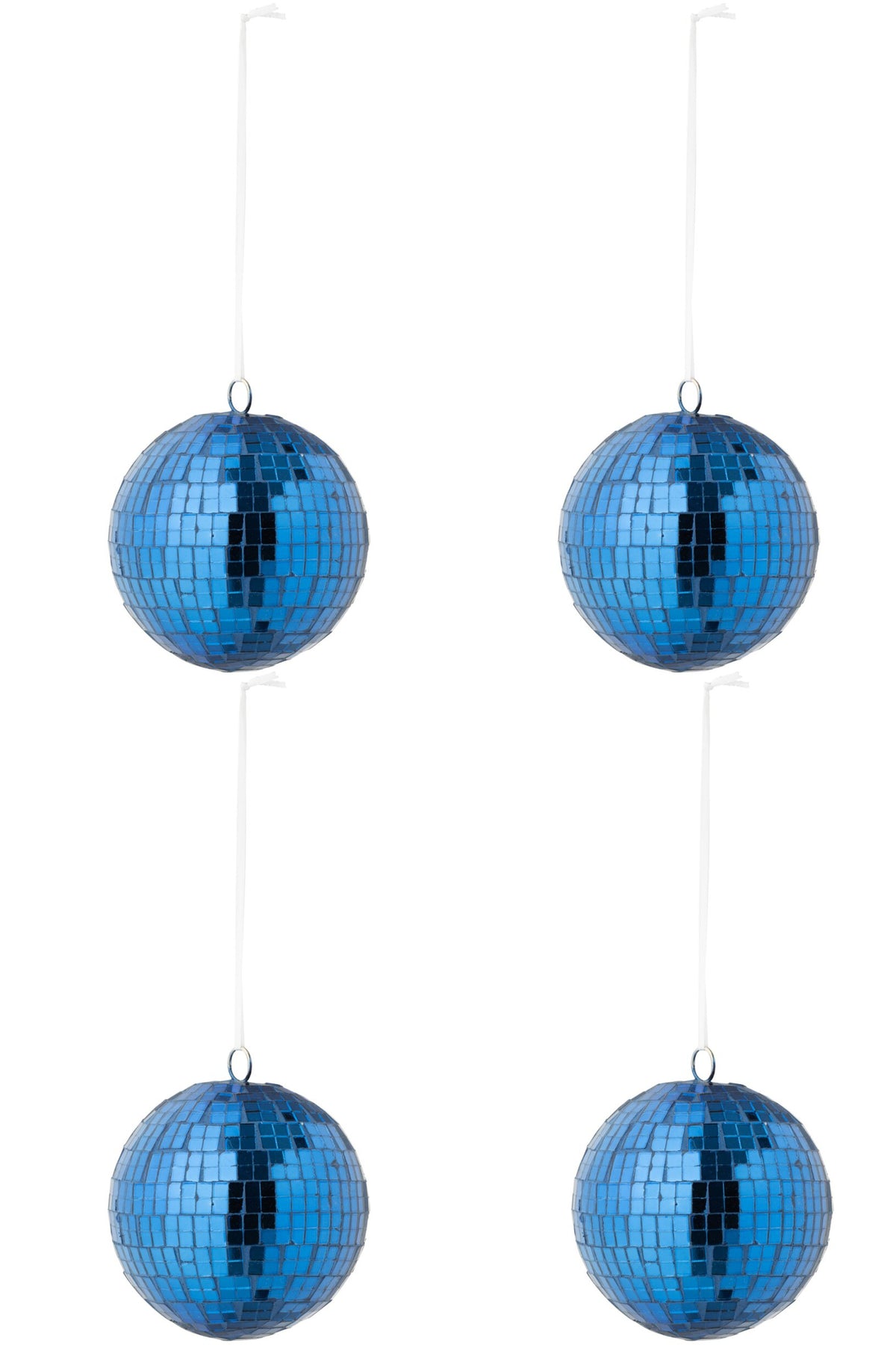 Spiegelkerstballen doos van 4 – glas, ijzer, lint, blauw, Ø11 cm
