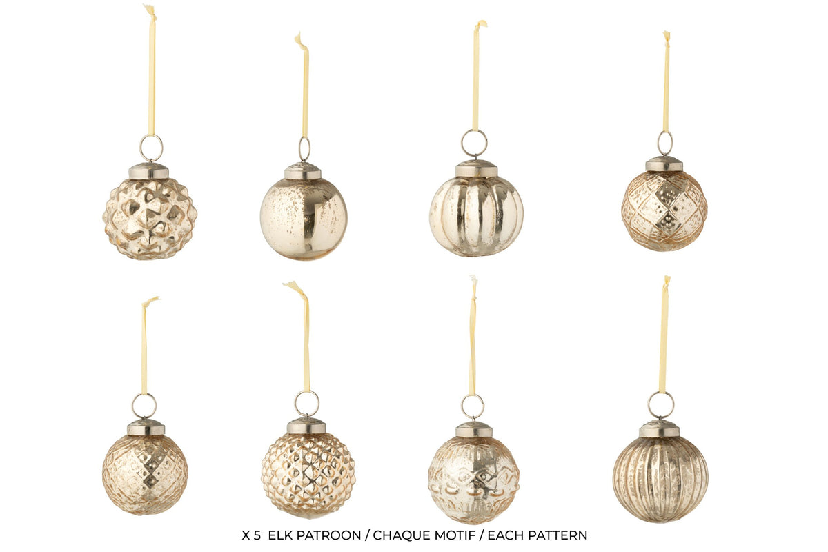 Kerstballen 8 patronen doos van 40 – glas, ijzer, lint, goud, Ø6 cm