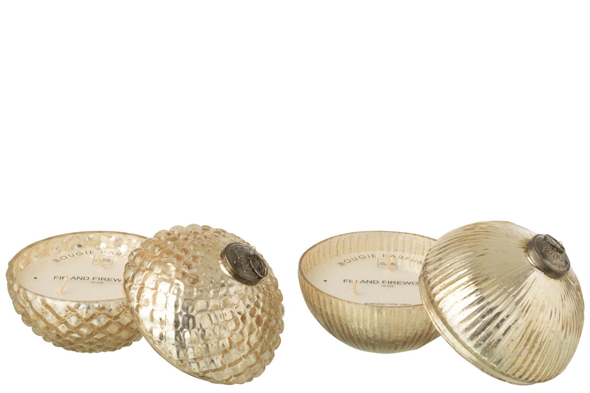 Geurkaars kerstbal groot – set van 2, glas, goud, Ø17,5 x 18,5 cm