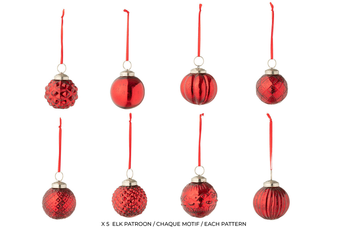 Kerstballen 8 patronen doos van 40 – glas, ijzer, lint, kerstrood, Ø6 cm