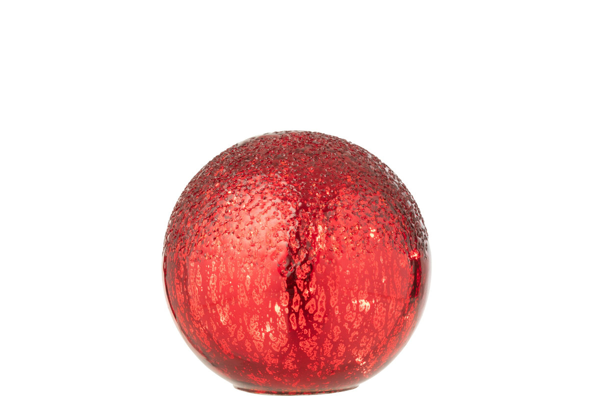 Kerstbal LED craquelé klein – glas, kerstrood, Ø15,5 cm