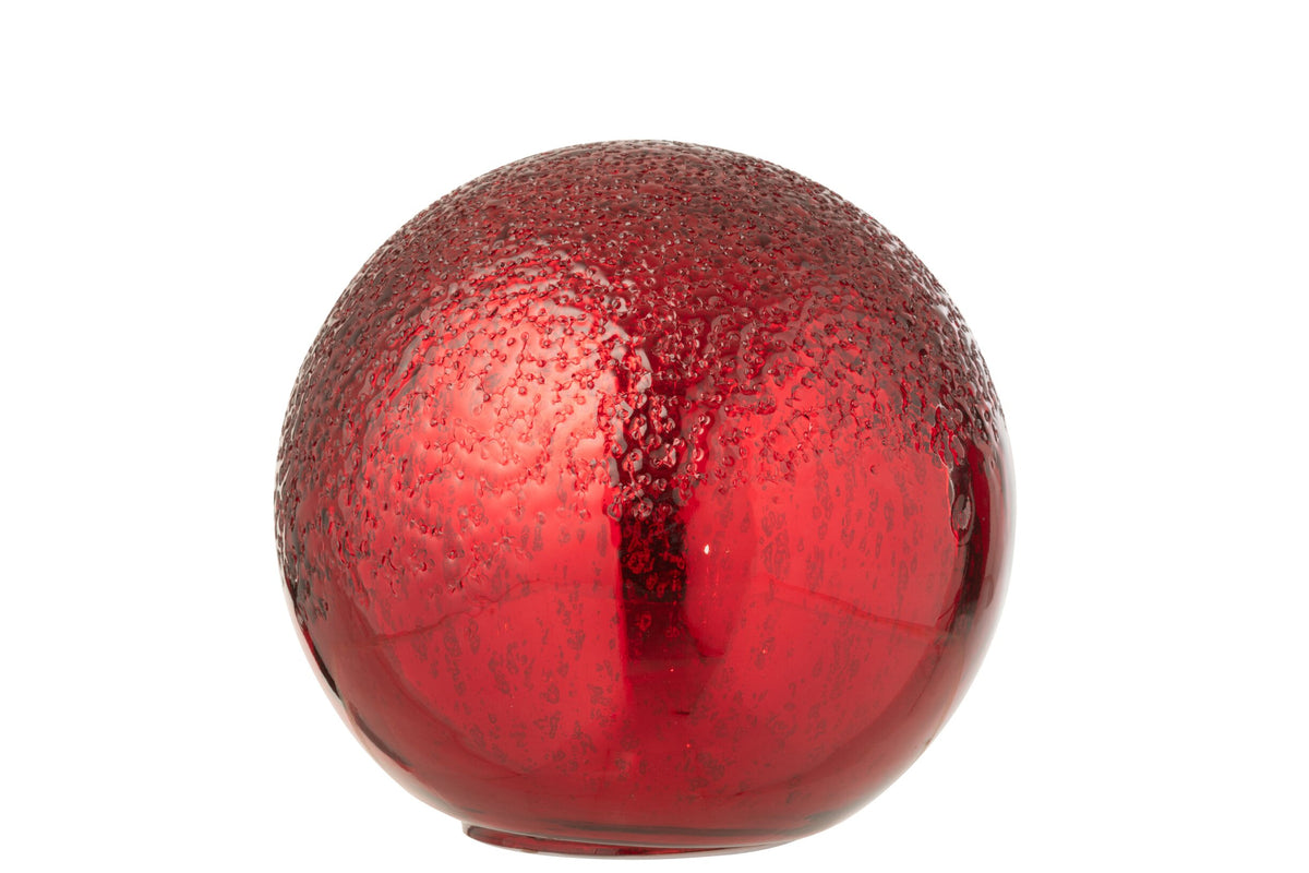 Kerstbal LED craquelé groot – glas, kerstrood, Ø20 cm