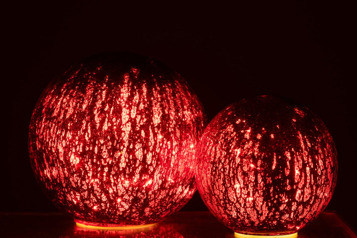 Kerstbal LED craquelé groot – glas, kerstrood, Ø20 cm