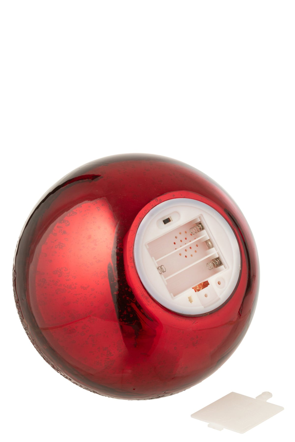 Kerstbal LED craquelé groot – glas, kerstrood, Ø20 cm
