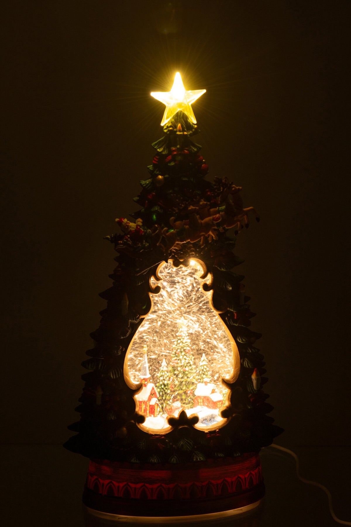 Kerstboom met dorpje en verlichting – kunststof en polyresin, meerkleurig, 33,5 cm