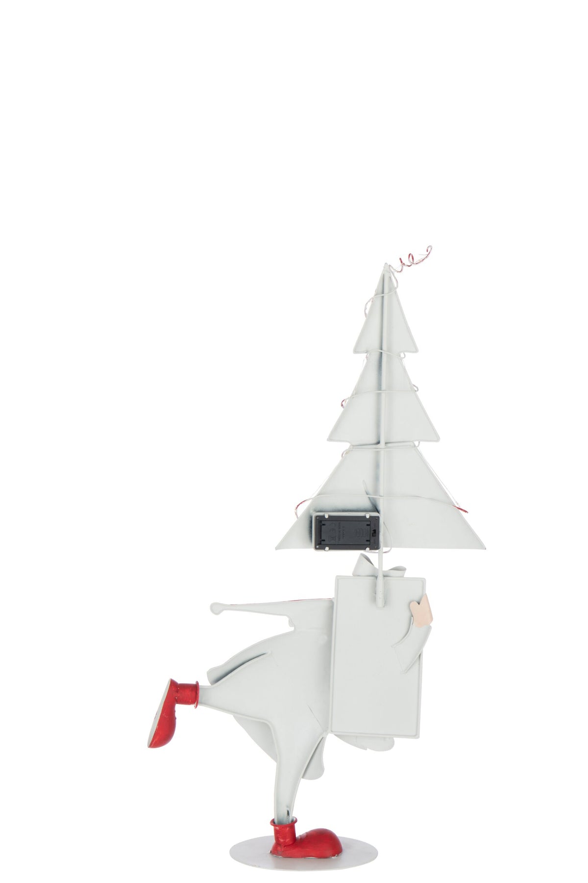 Kerstman met LED boom klein – ijzer, kerstrood en wit, 36×10,5×66 cm