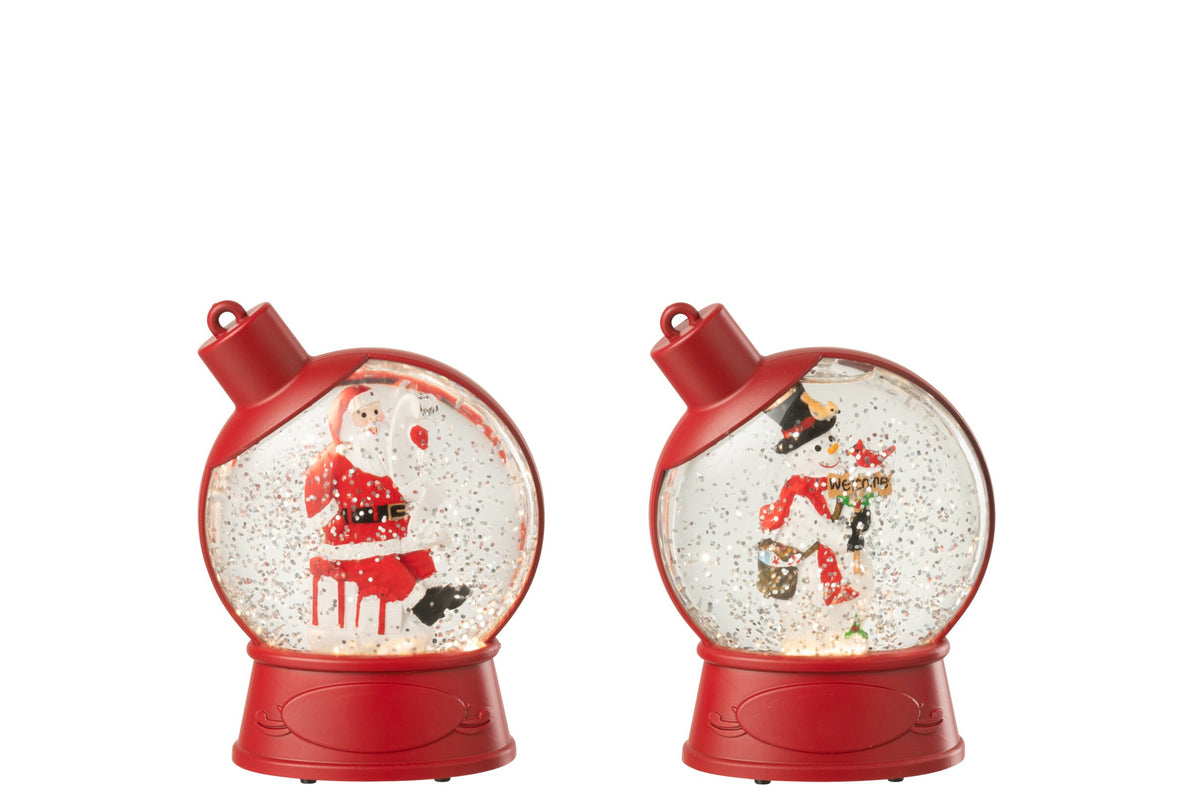 Kersthanger sneeuwbol sneeuwpop en kerstman – set van 2, kunststof, kerstrood, 13 cm