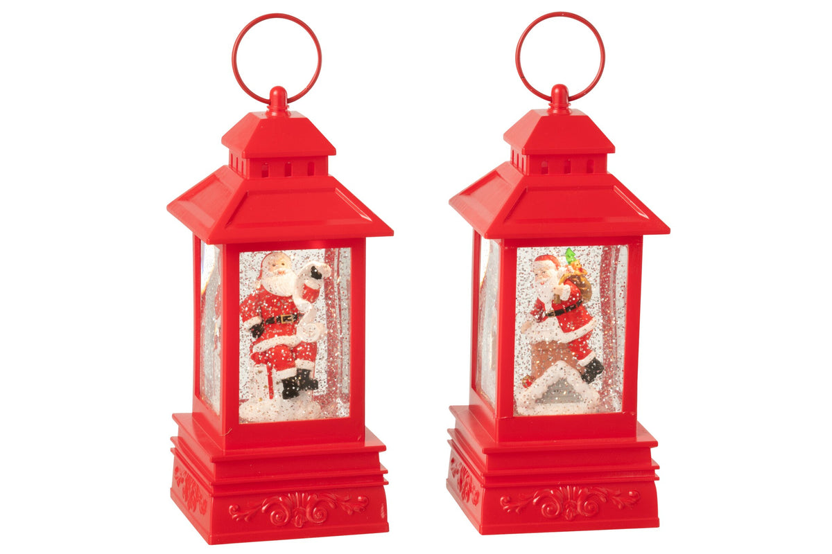 Waterbol lantaarn kerstman – set van 2, kunststof, kerstrood, 24,5 cm
