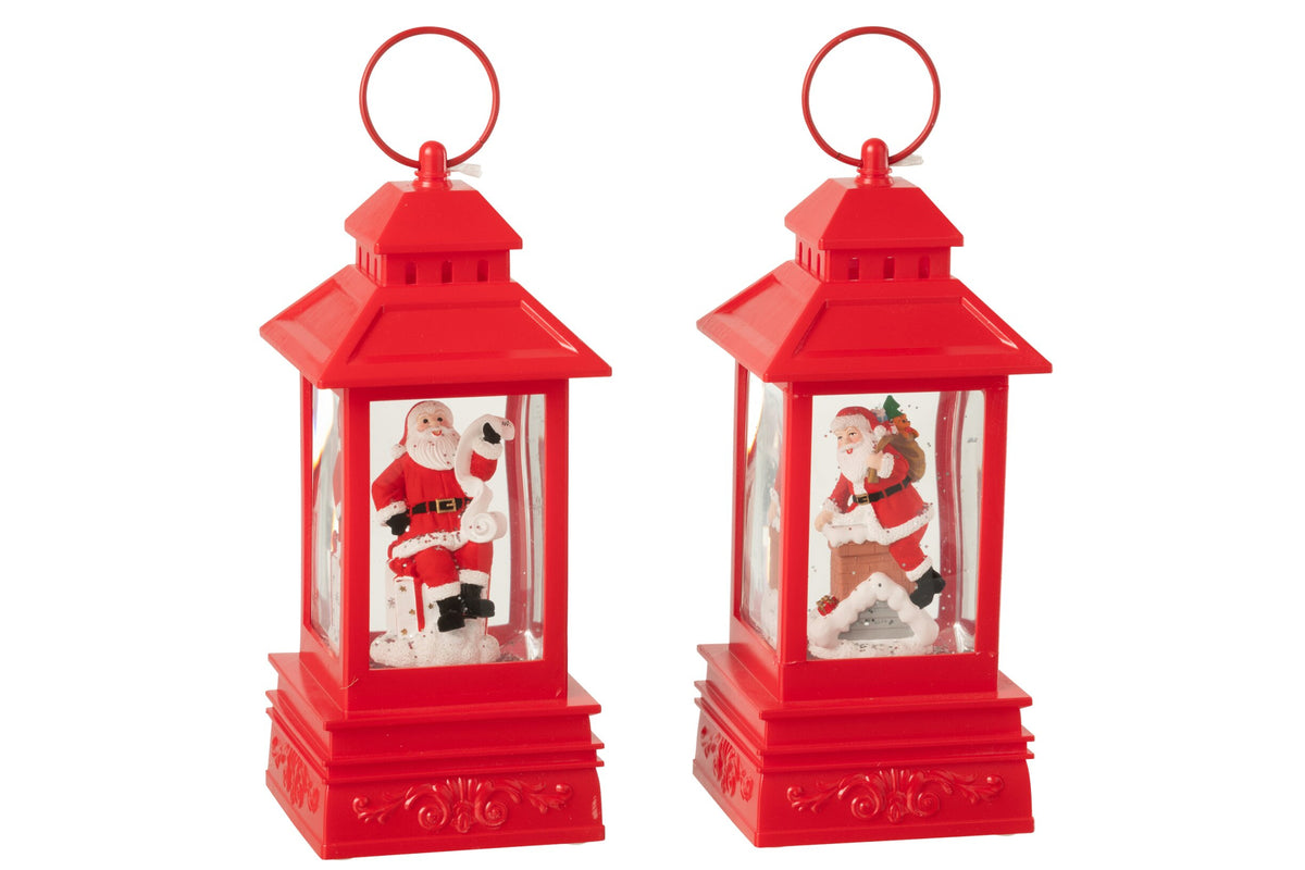 Waterbol lantaarn kerstman – set van 2, kunststof, kerstrood, 24,5 cm