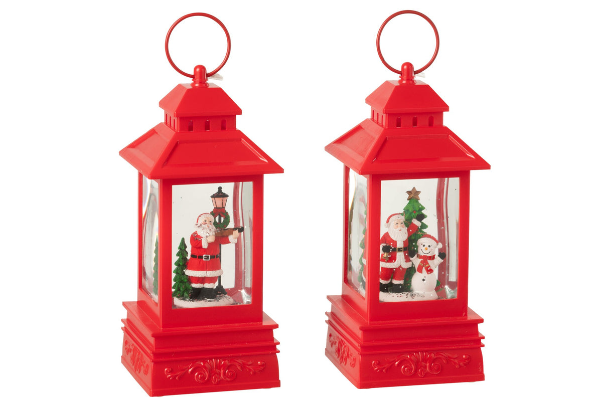 Waterbol lantaarn kerstman – set van 3, kunststof, kerstrood, 24,5 cm