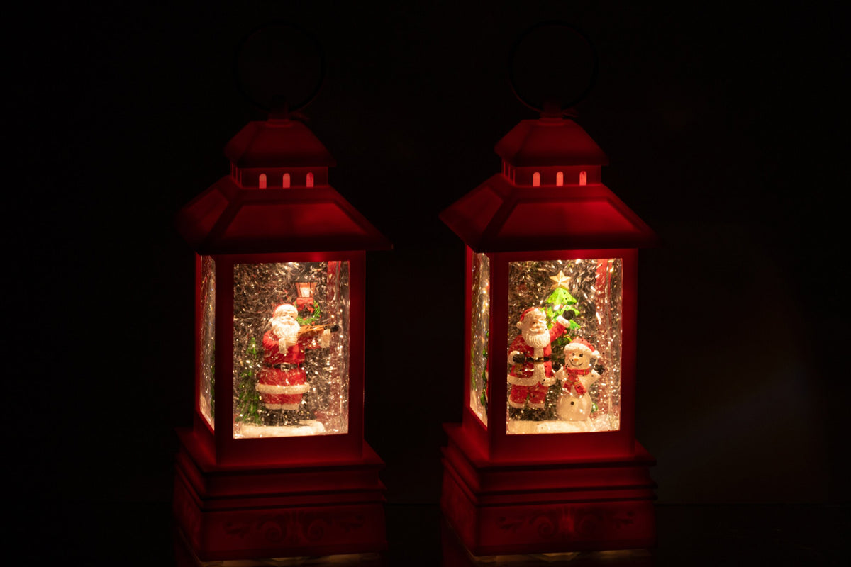 Waterbol lantaarn kerstman – set van 3, kunststof, kerstrood, 24,5 cm