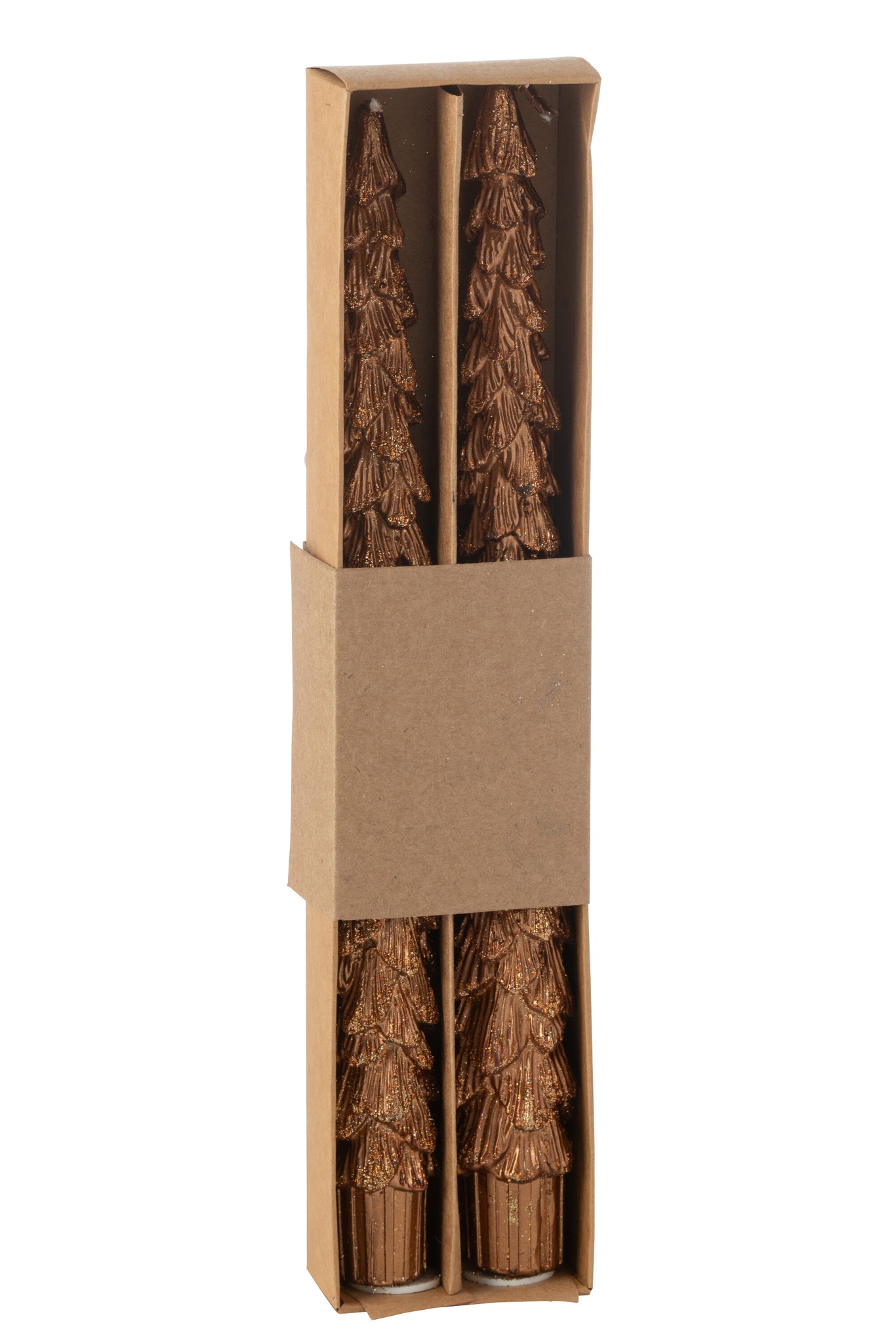 Box Of 2 Table Candle Tree Paraffin Cognac-3H