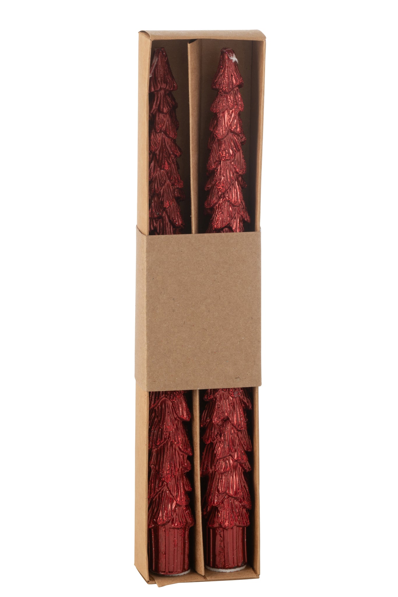 Box Of 2 Table Candle Tree Paraffin Christmas Red-3H