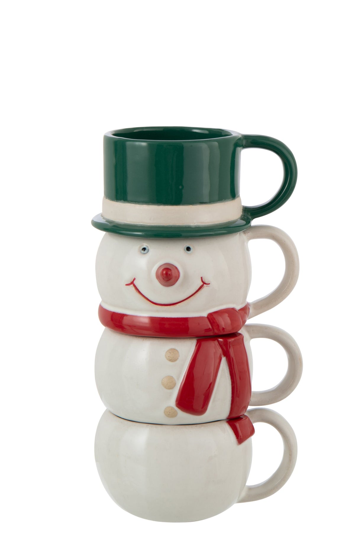 Mok sneeuwpop vierdelig – steengoed, meerkleurig, 12,5 x 11 x 23 cm