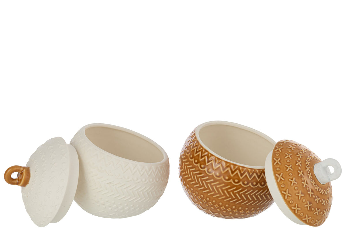 Decoratieve pot kerstbal – set van 2, porselein, wit en mosterdgeel, Ø12,5 x 13,5 cm