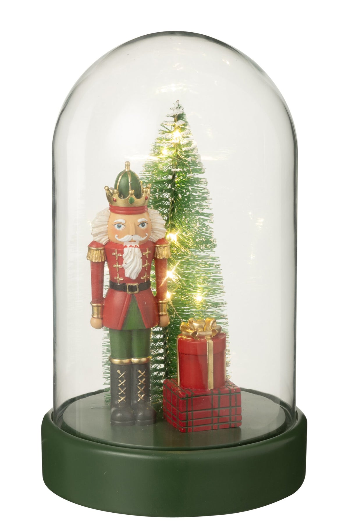 Stolp met LED notenkraker en kerstboom – kalkpoeder, kerstrood en donkergroen, Ø17,5×28,5 cm