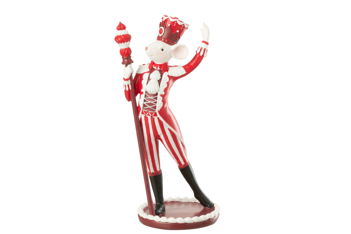 Muis circus met taart – kalkpoeder, kerstrood en wit, 13,5×10,5×26,5 cm